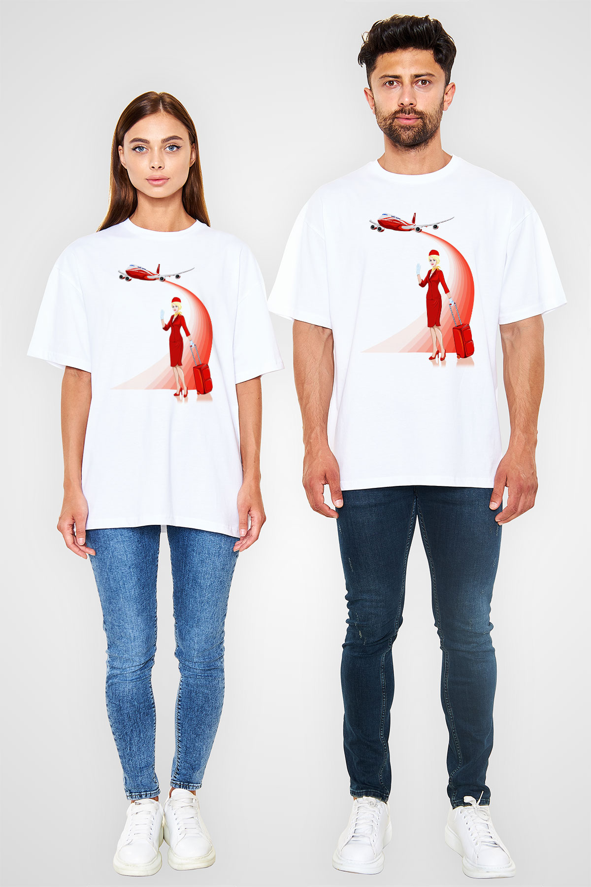 Hostes Beyaz Unisex Oversize Tişört T-Shirt