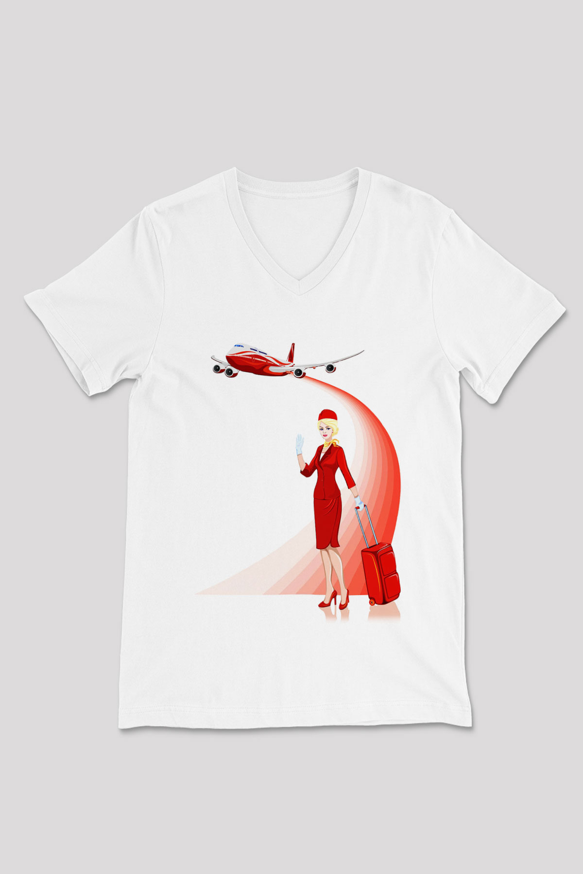 Hostes Beyaz Unisex V Yaka Tişört T-Shirt