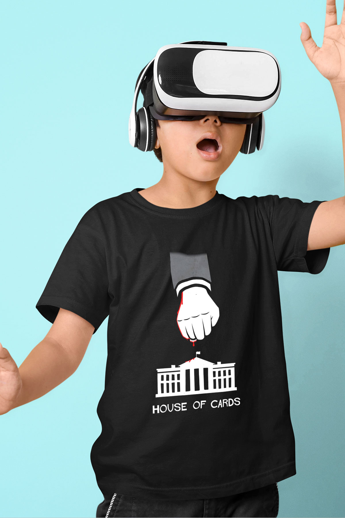 House of Cards Baskılı Siyah Unisex Çocuk Tişört
