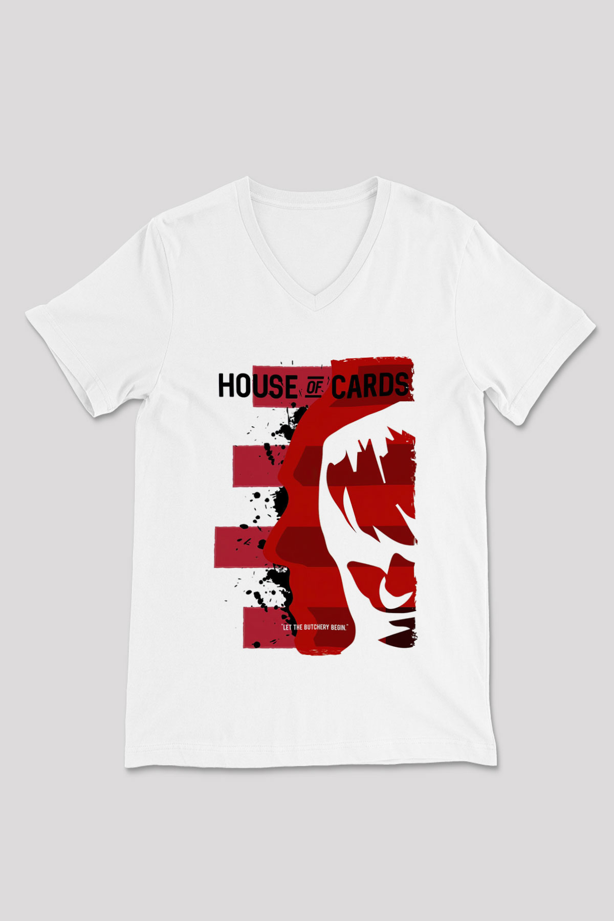 House of Cards Beyaz Unisex V Yaka Tişört