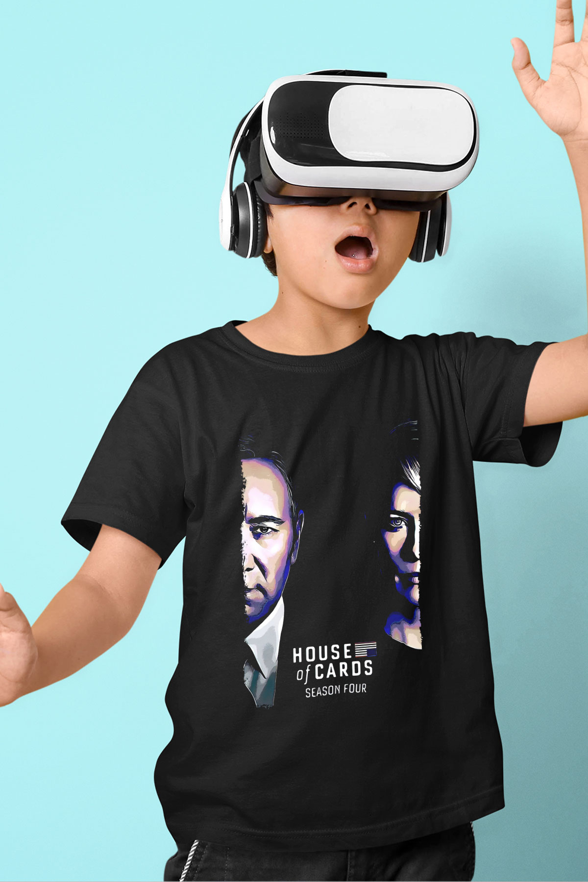 House of Cards Siyah Unisex Çocuk Tişört