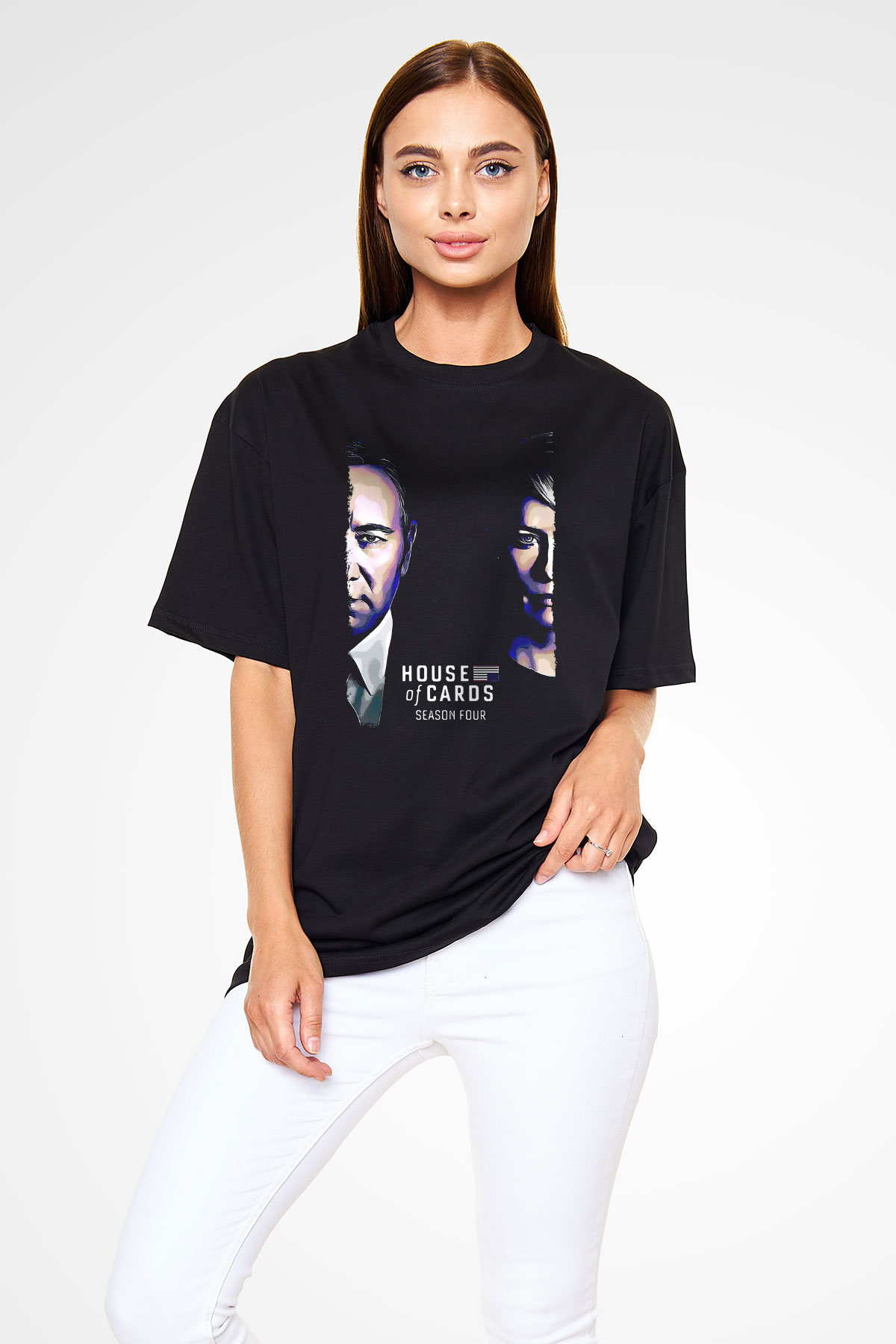 House of Cards Siyah Oversize Tişört Oversize T-shirt
