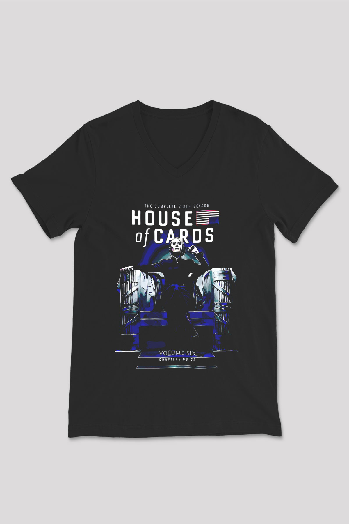 House of Cards Siyah Unisex V Yaka Tişört