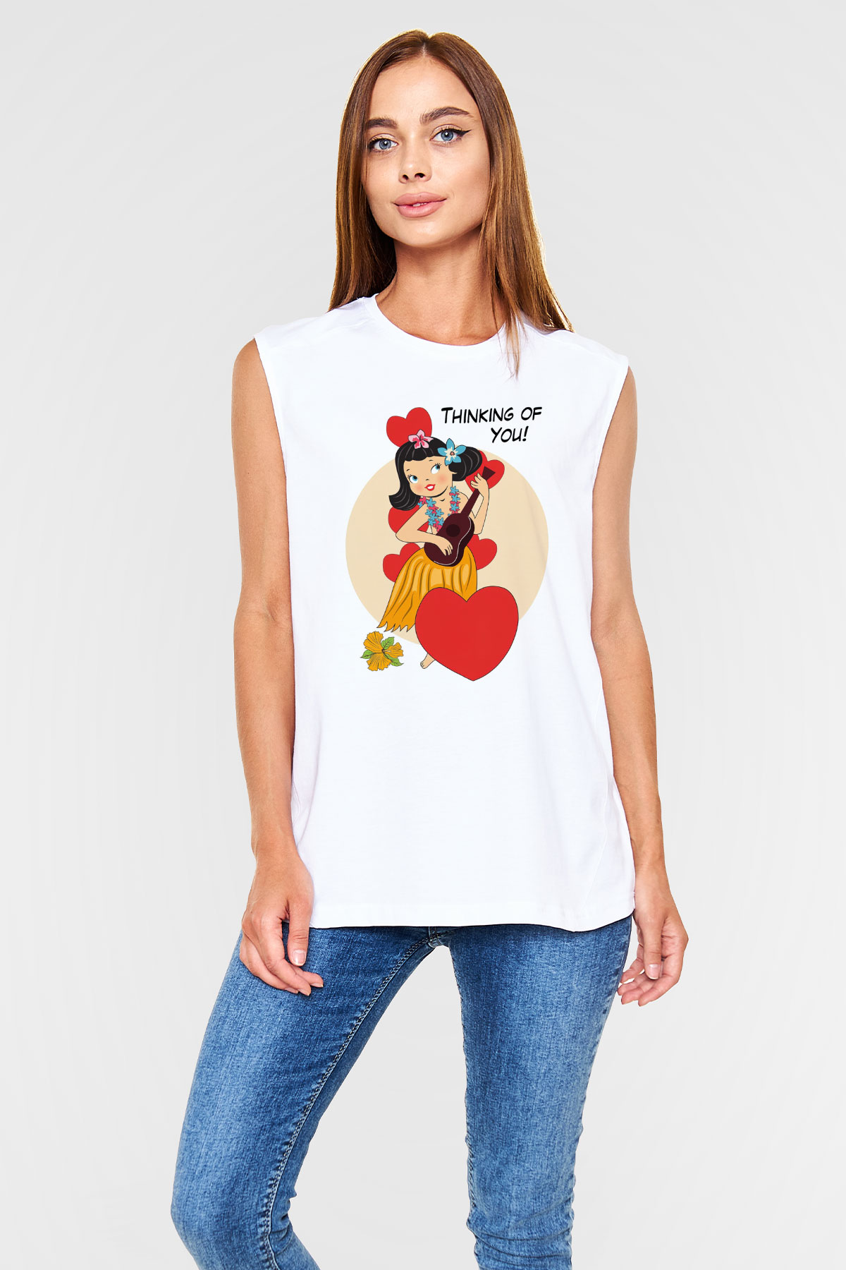 Hula Beyaz Unisex Kolsuz Tişört