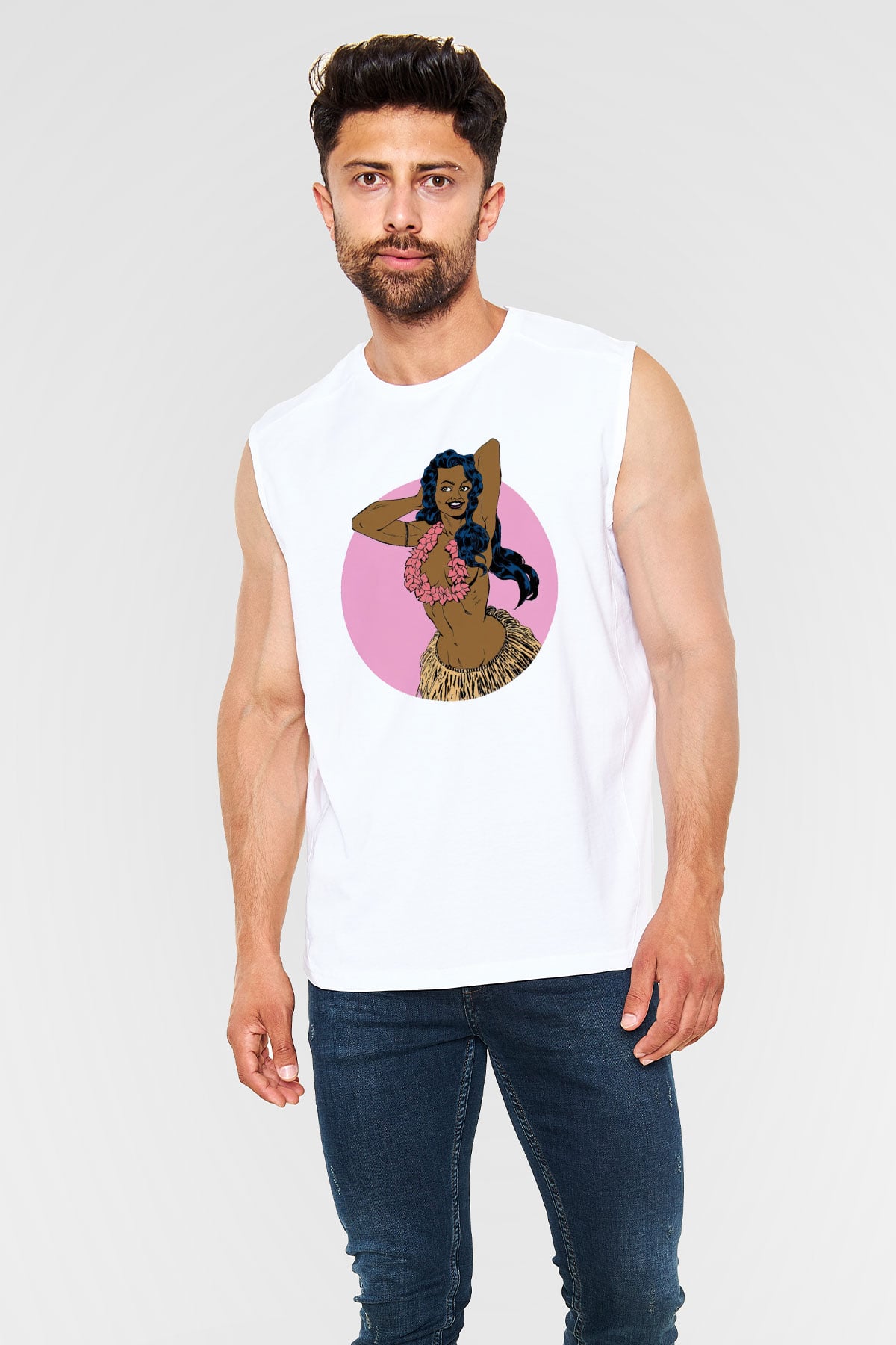 Hula Beyaz Unisex Kolsuz Tişört