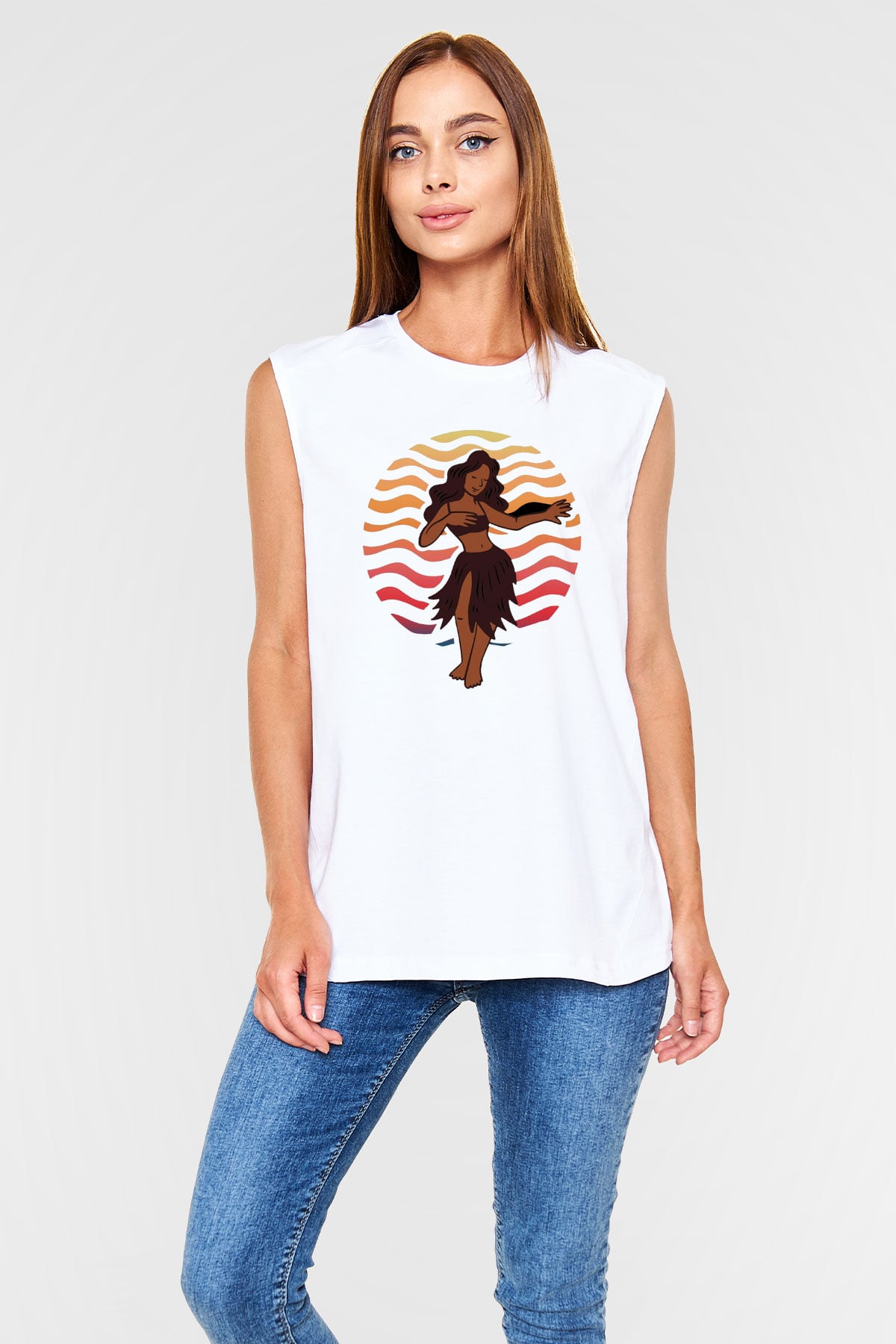 Hula Beyaz Unisex Kolsuz Tişört