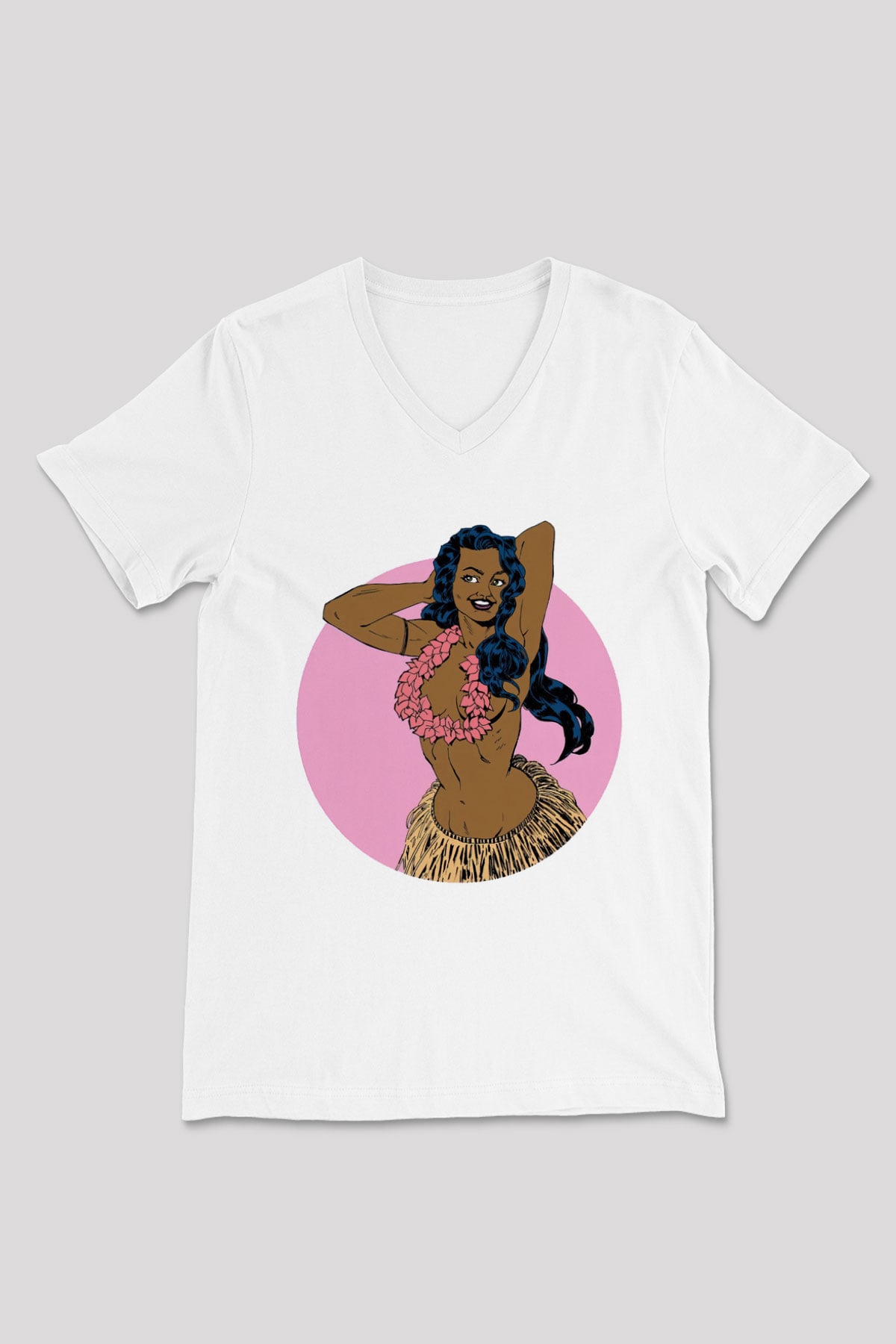 Hula Beyaz Unisex V Yaka Tişört