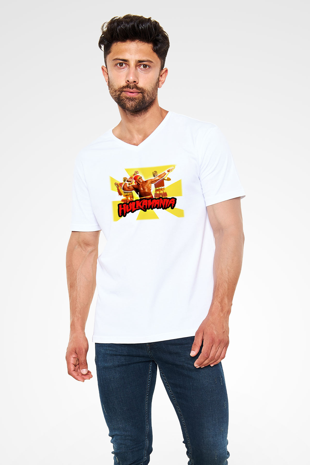Hulk Hogan Beyaz Unisex V Yaka Tişört