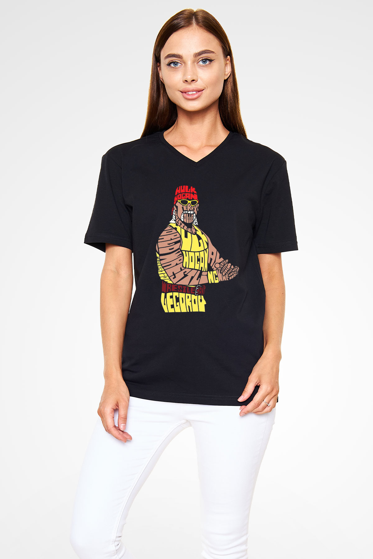 Hulk Hogan Siyah Unisex  V Yaka Tişört