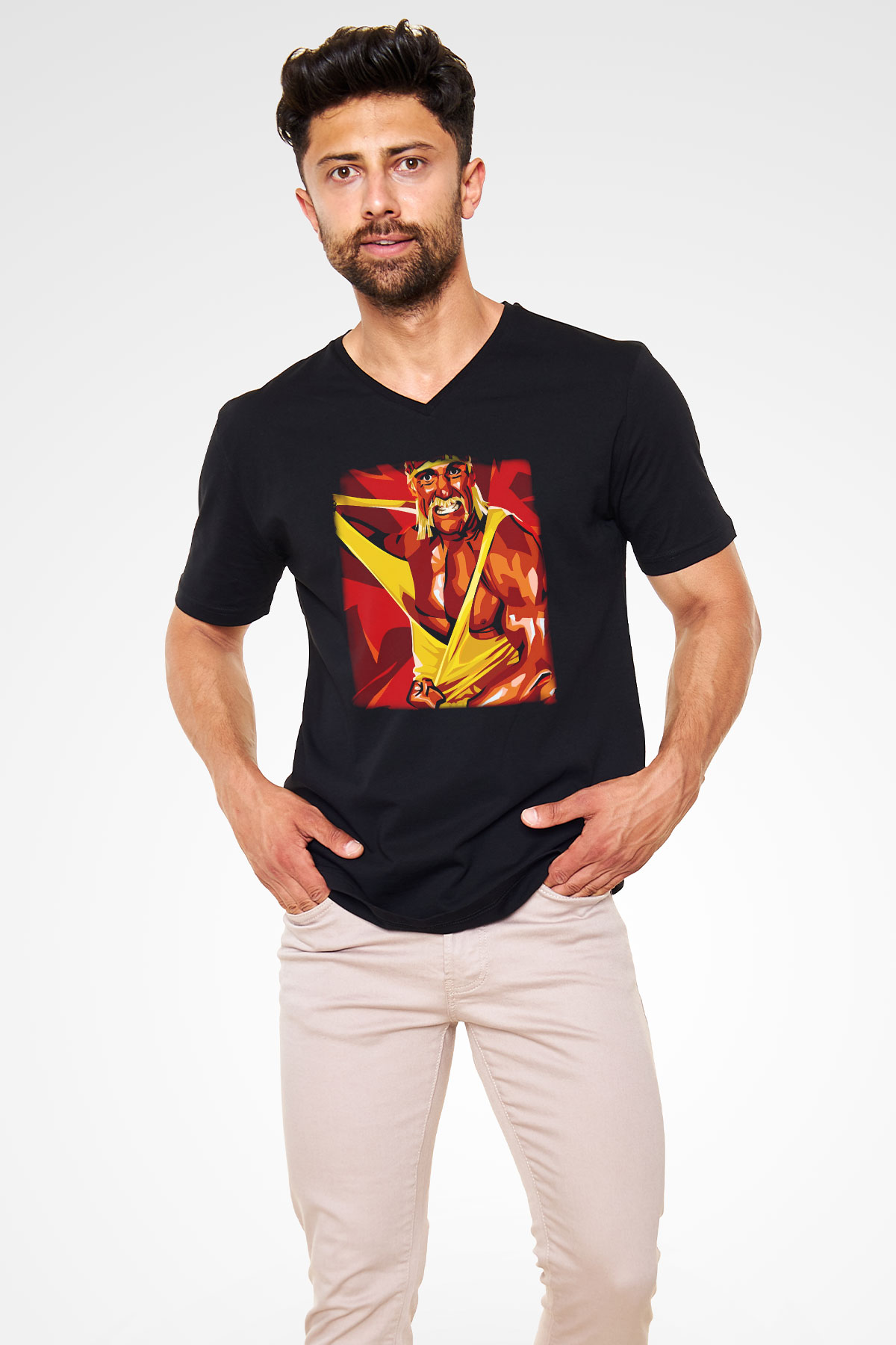 Hulk Hogan Siyah Unisex  V Yaka Tişört