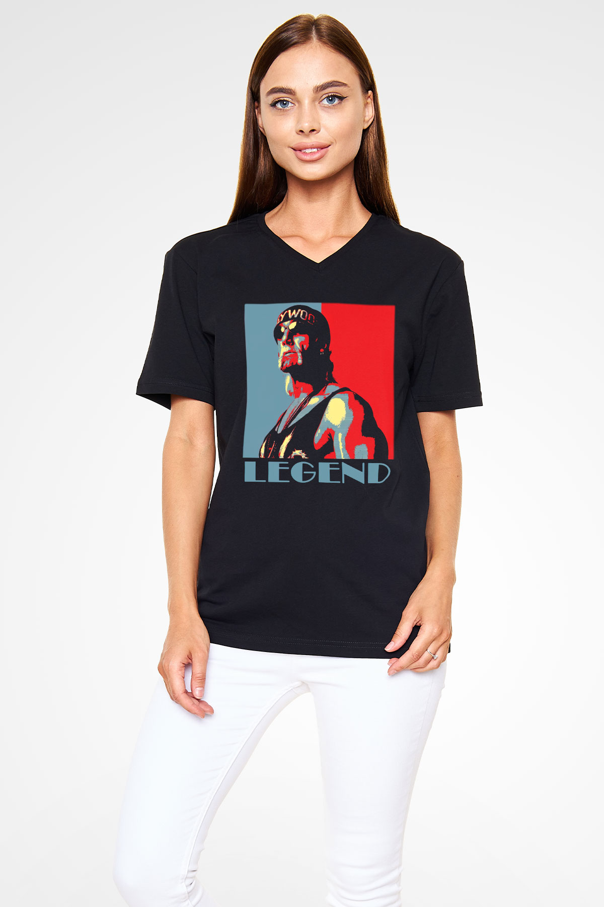 Hulk Hogan Siyah Unisex V Yaka Tişört