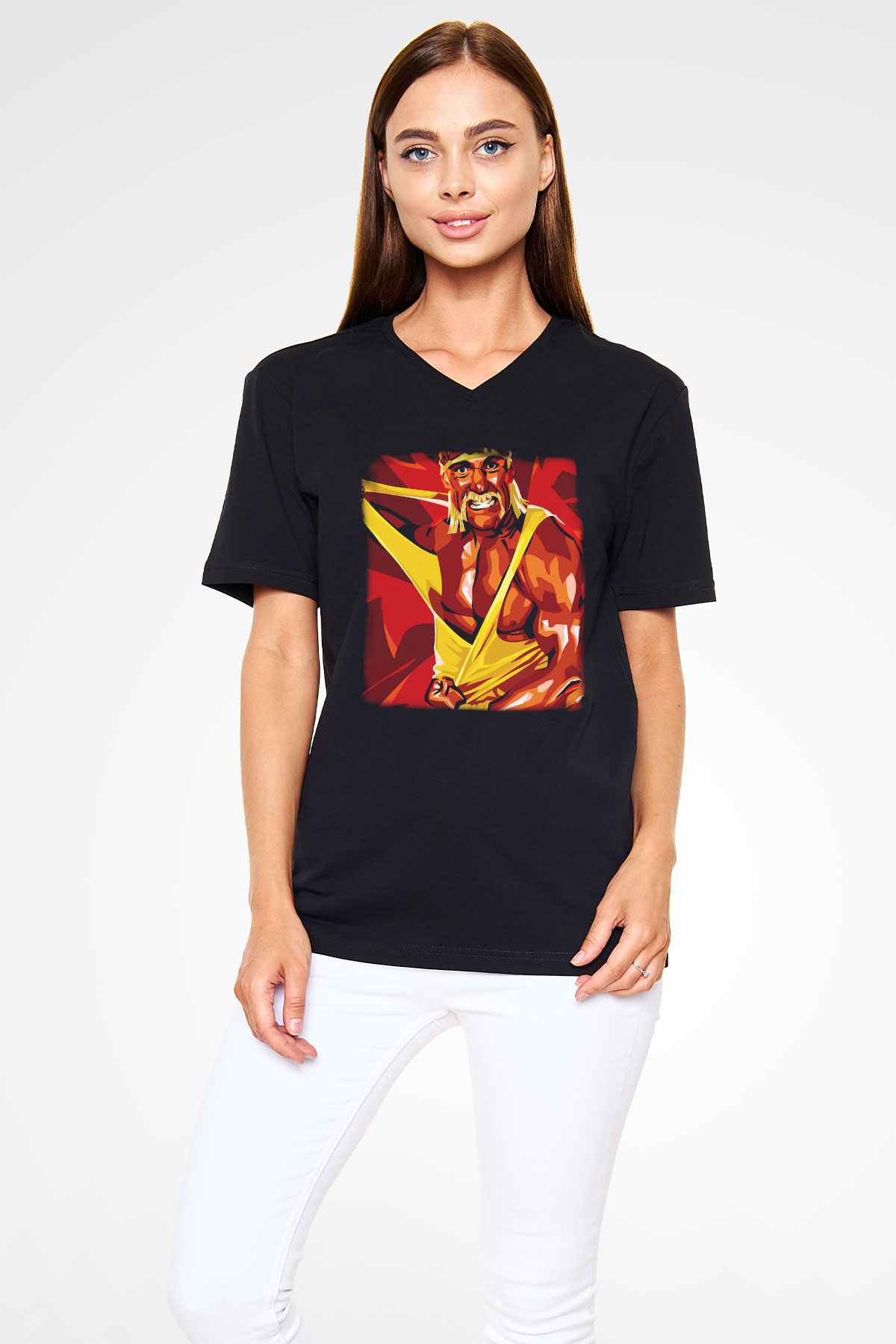 Hulk Hogan Siyah Unisex  V Yaka Tişört