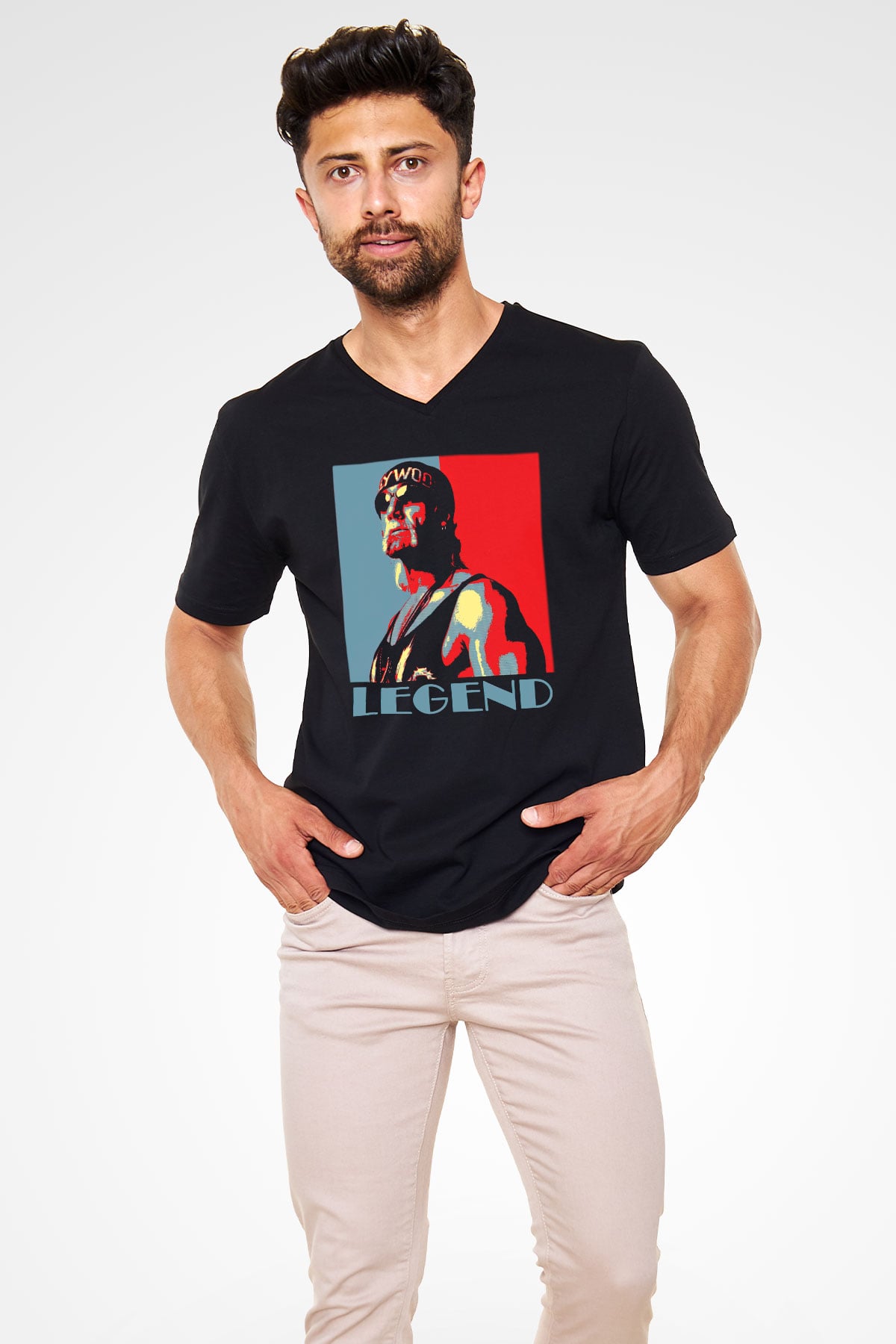 Hulk Hogan Siyah Unisex V Yaka Tişört