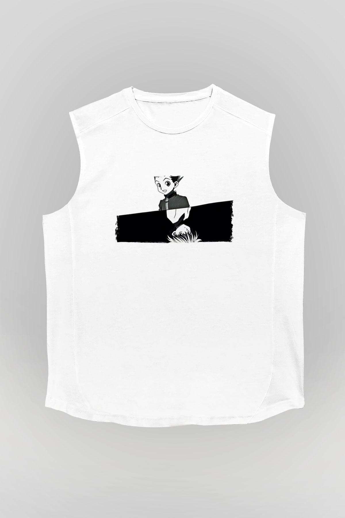 Hunter X Hunter Baskılı Beyaz Unisex Kolsuz Tişört - Tshirt