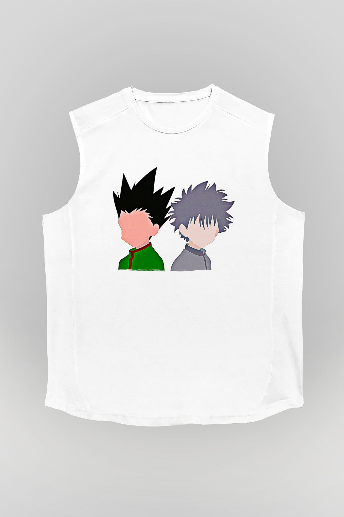 Hunter X Hunter Baskılı Beyaz Unisex Kolsuz Tişört - Tshirt