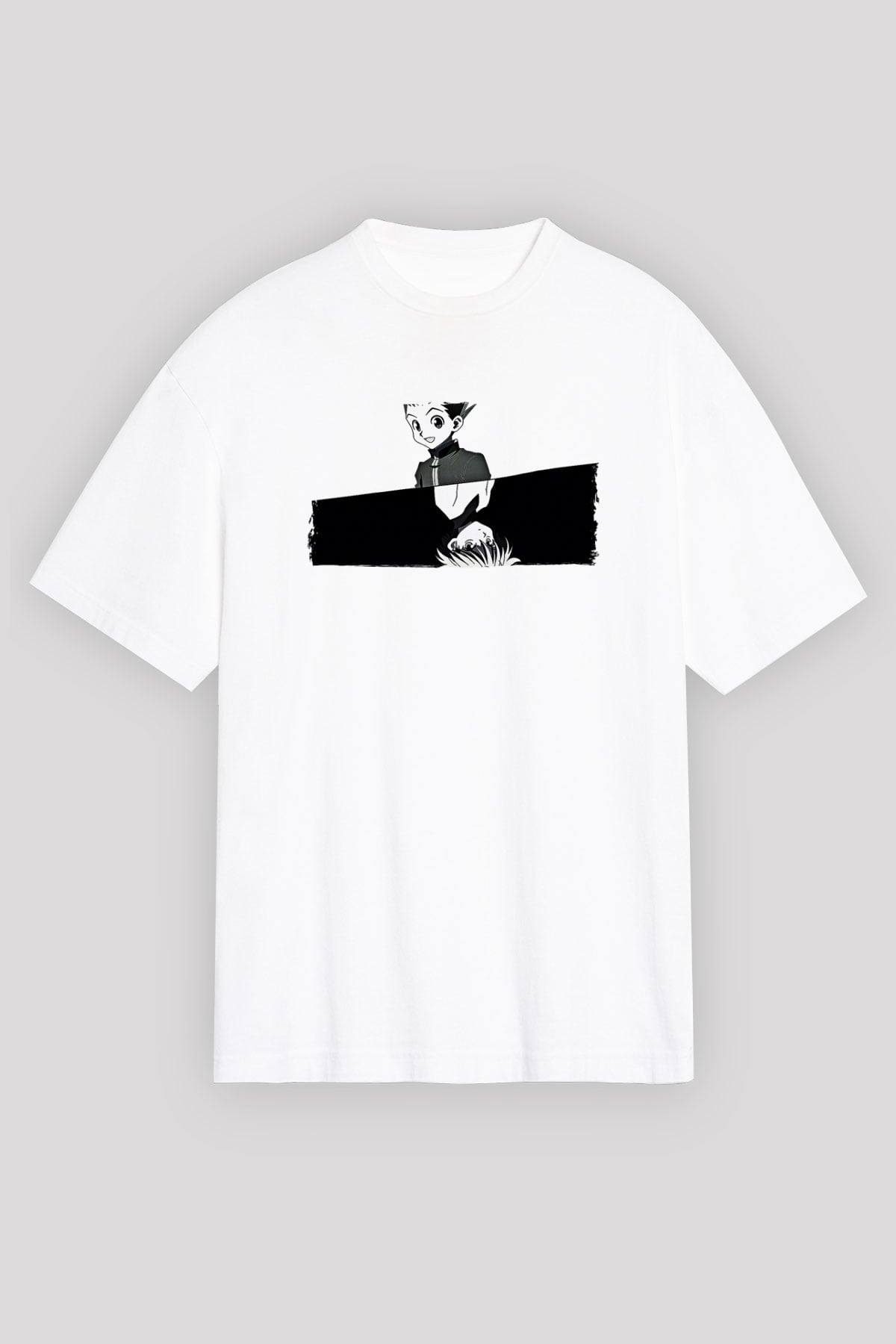 Hunter X Hunter Baskılı Beyaz Unisex Oversize Tişört - Tshirt