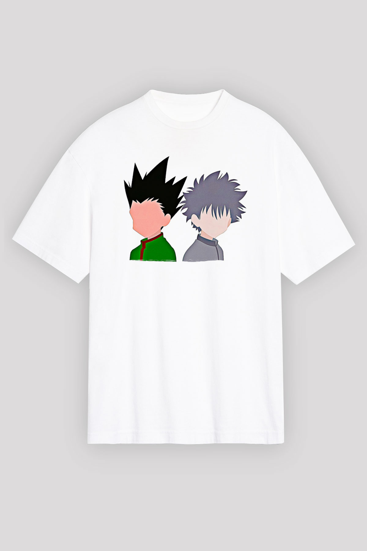 Hunter X Hunter Baskılı Beyaz Unisex Oversize Tişört - Tshirt
