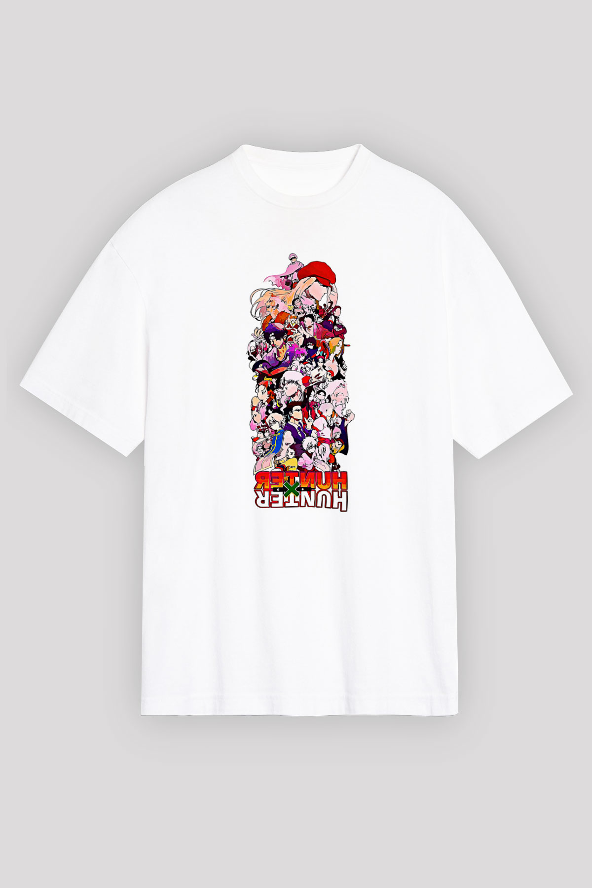 Hunter X Hunter Baskılı Beyaz Unisex Oversize Tişört - Tshirt