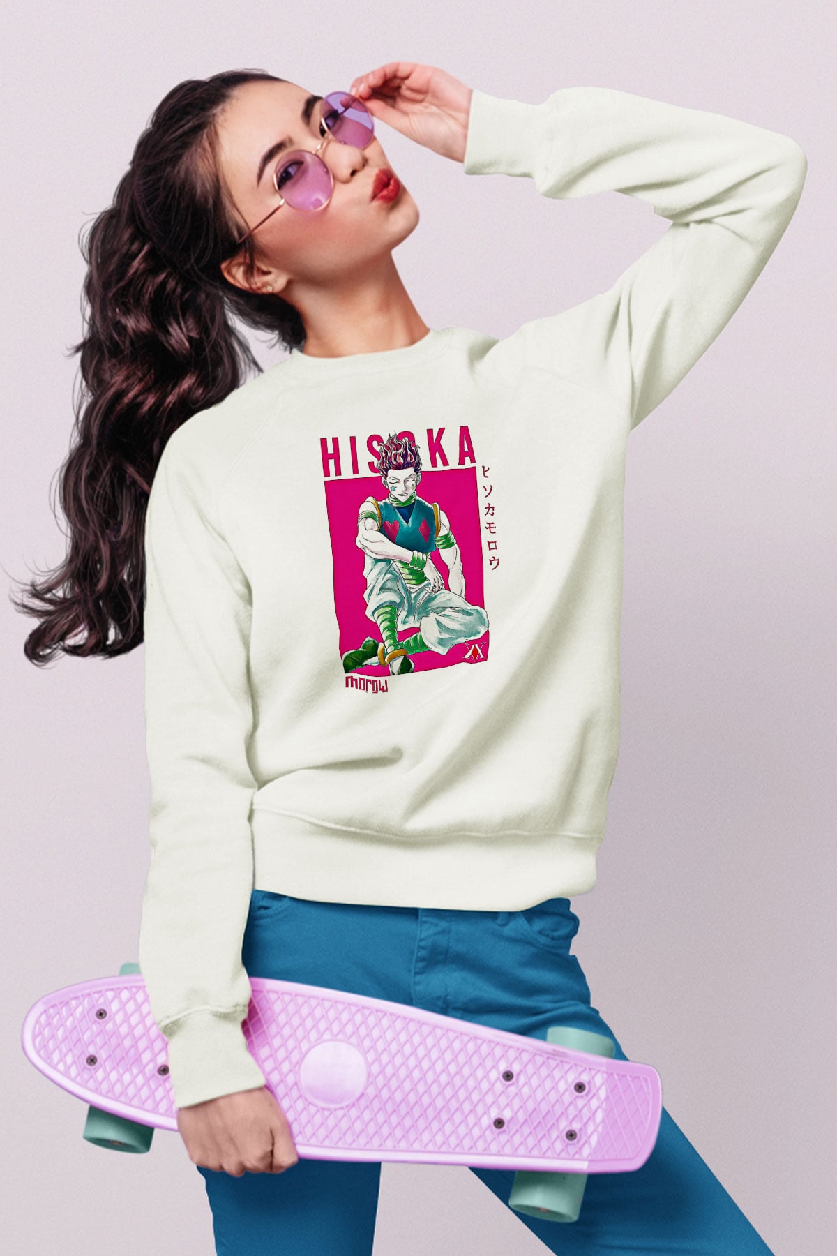Hunter X Hunter Baskılı Beyaz Unisex Sweatshirt