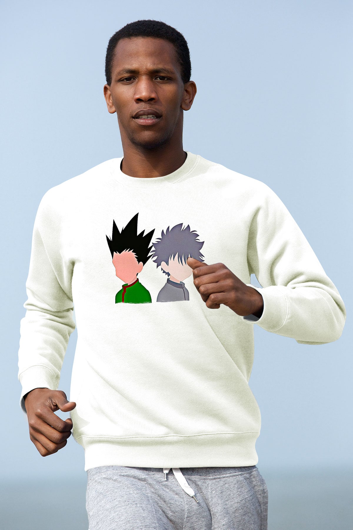 Hunter X Hunter Baskılı Beyaz Unisex Sweatshirt