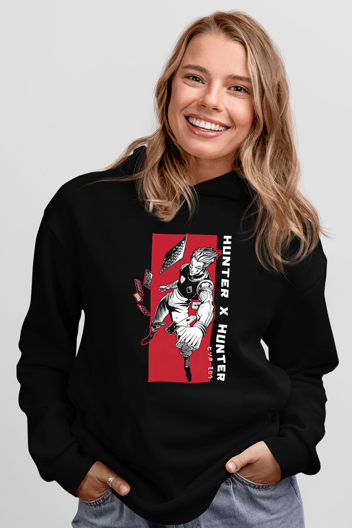 Hunter X Hunter Baskılı Unisex Siyah Hoodie