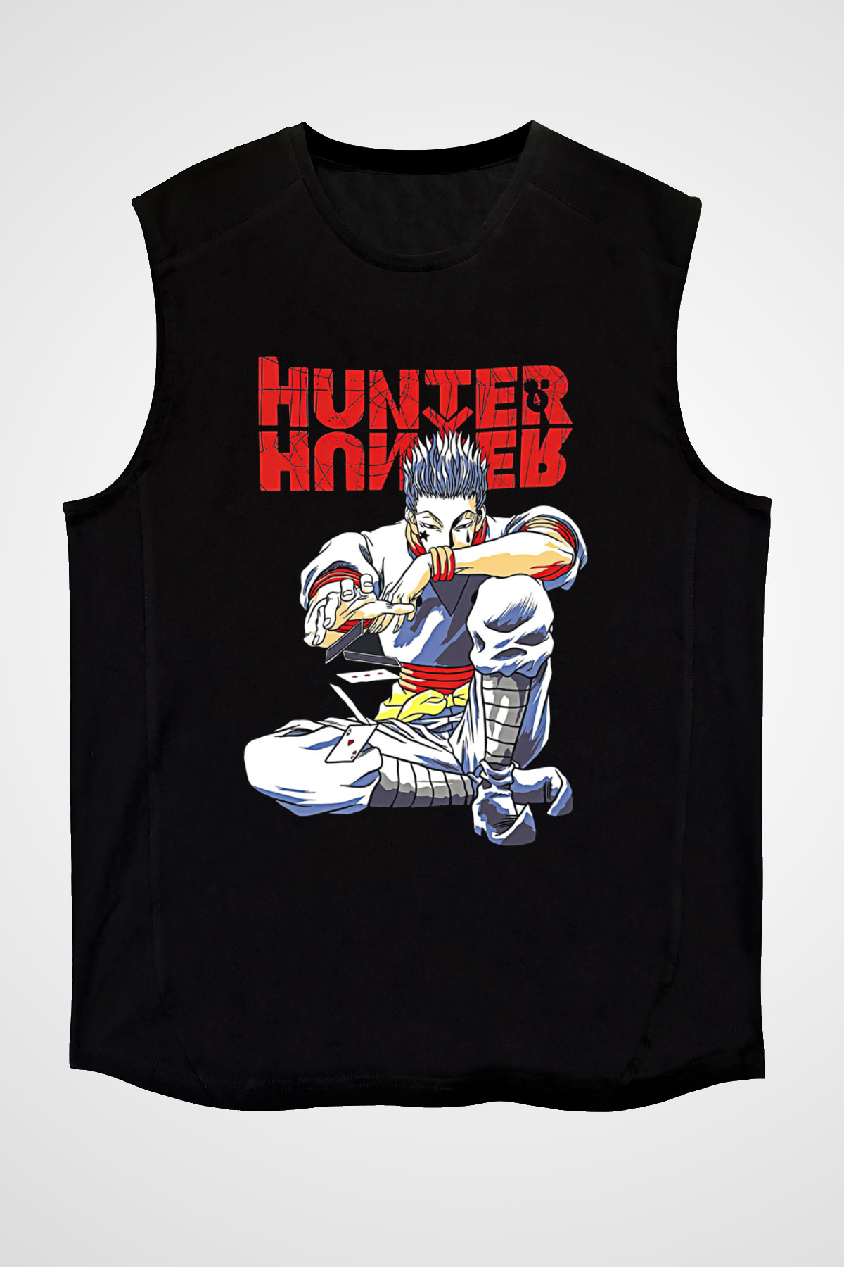 Hunter X Hunter Baskılı Unisex Siyah Kolsuz Tişört - Tshirt