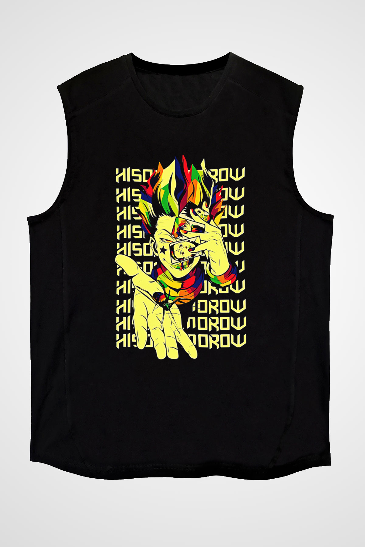 Hunter X Hunter Baskılı Unisex Siyah Kolsuz Tişört - Tshirt