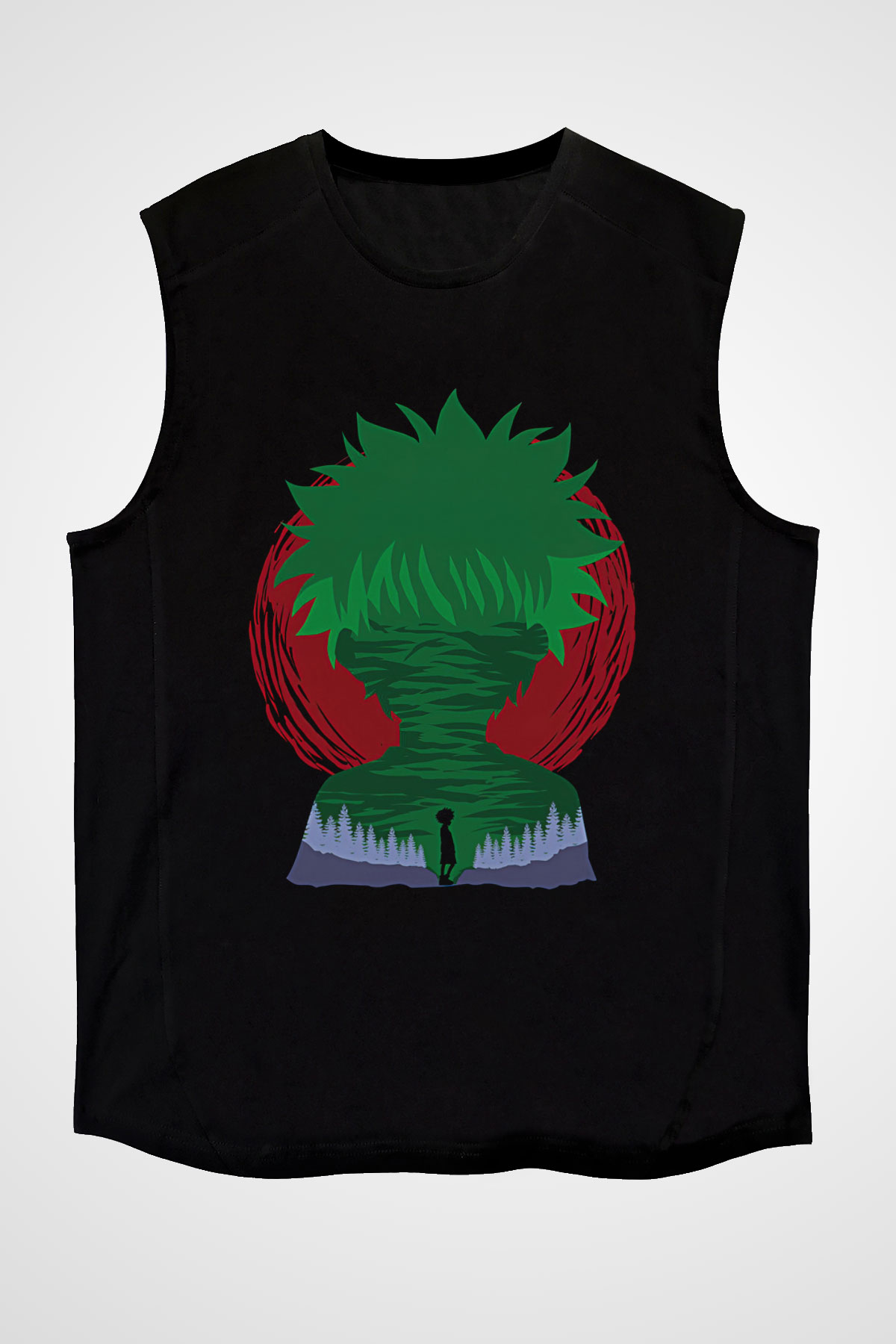 Hunter X Hunter Baskılı Unisex Siyah Kolsuz Tişört - Tshirt