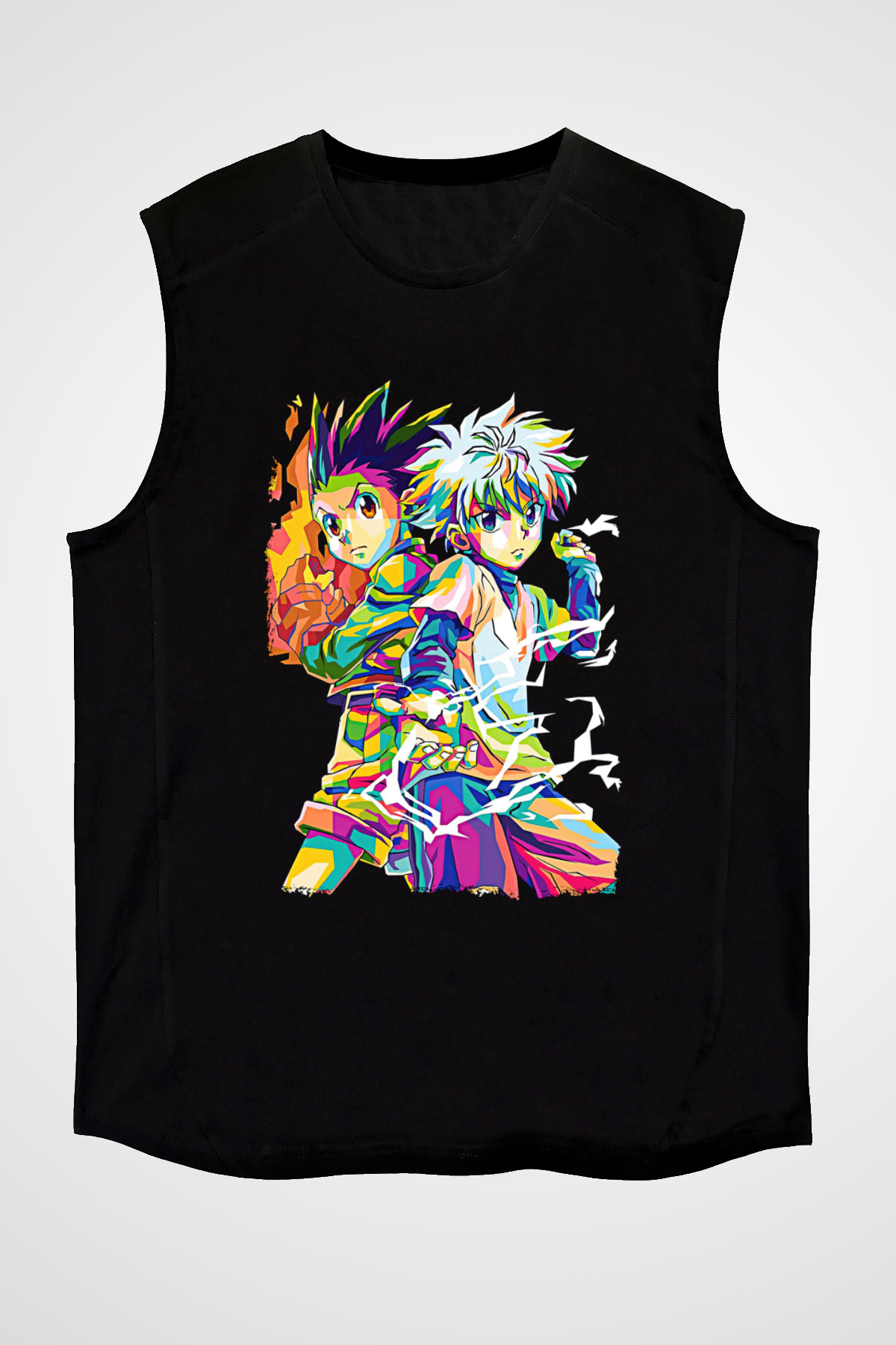 Hunter X Hunter Baskılı Unisex Siyah Kolsuz Tişört - Tshirt