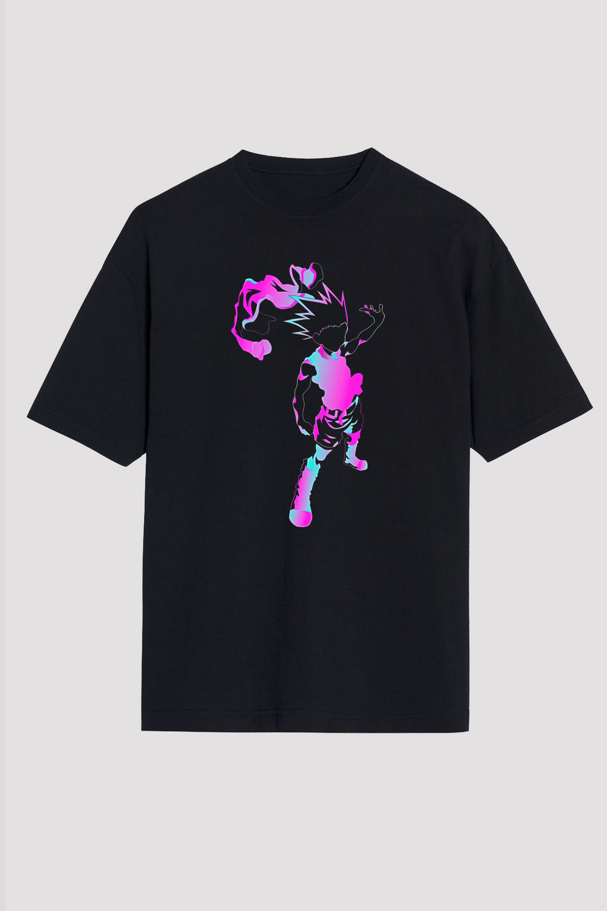 Hunter X Hunter Baskılı Unisex Siyah Oversize Tişört - Tshirt