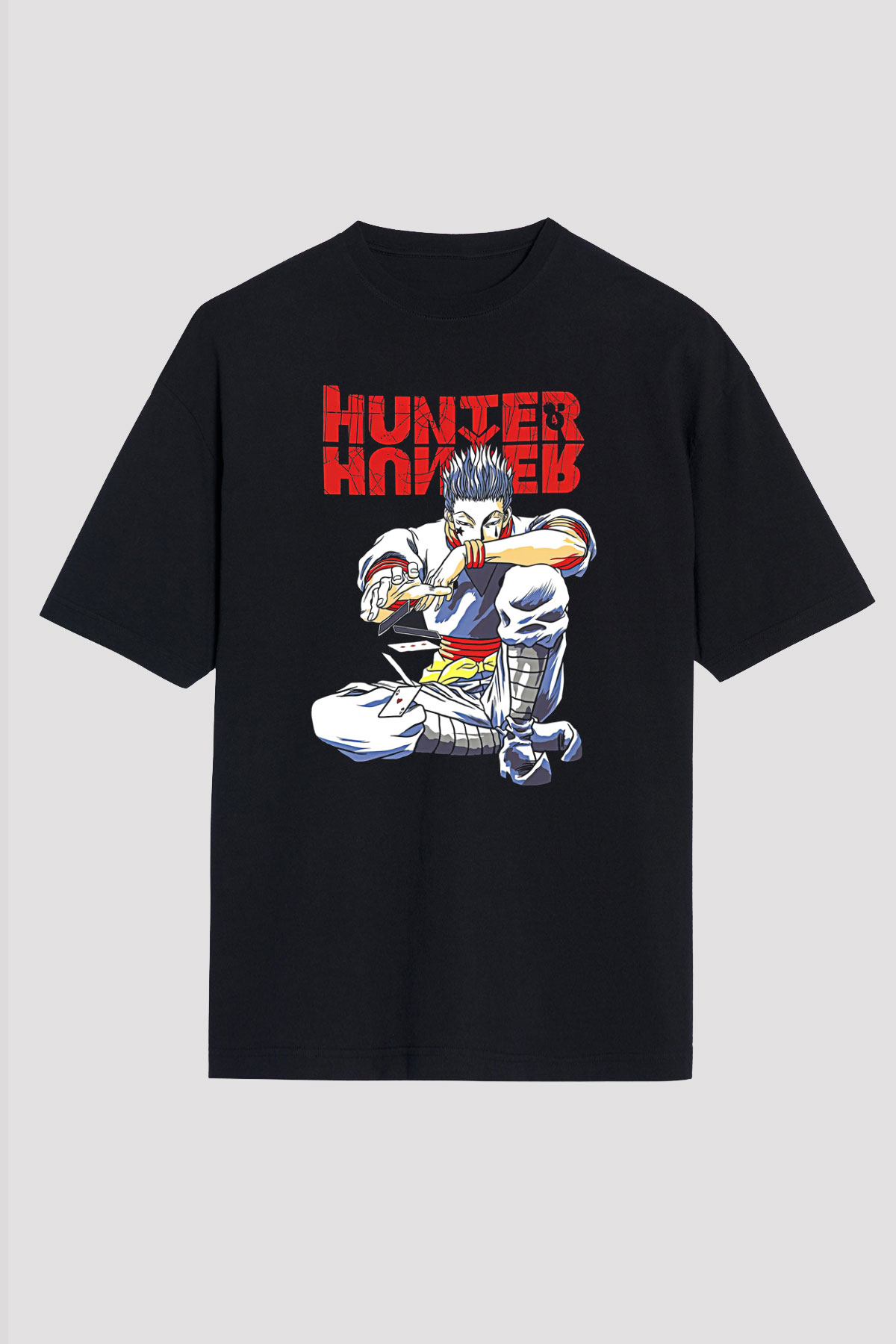 Hunter X Hunter Baskılı Unisex Siyah Oversize Tişört - Tshirt