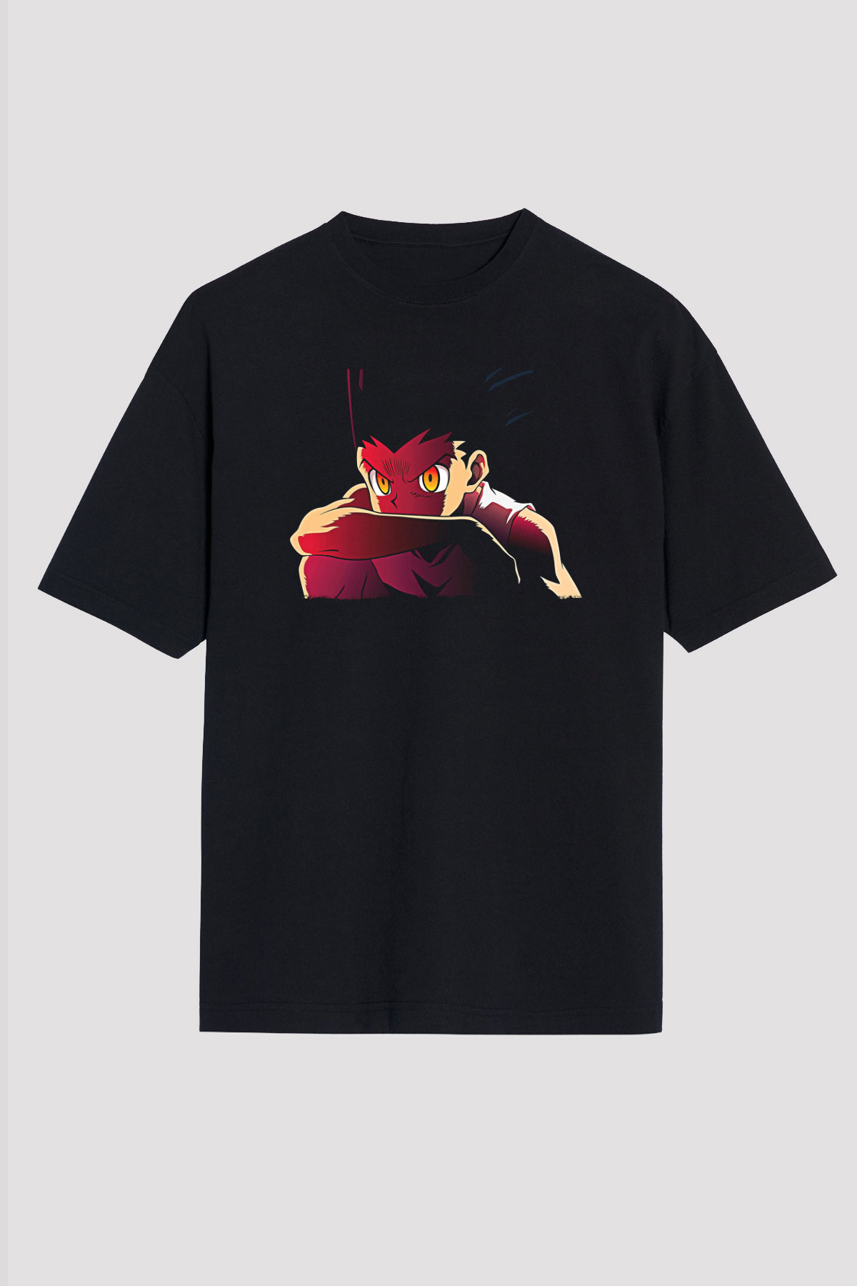 Hunter X Hunter Baskılı Unisex Siyah Oversize Tişört - Tshirt