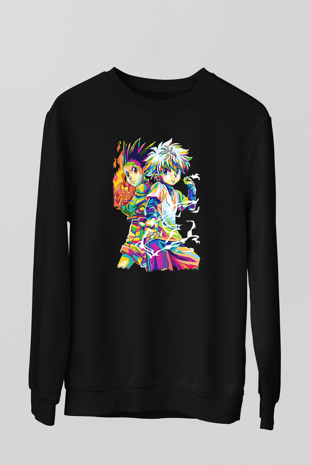 Hunter X Hunter Baskılı Unisex Siyah Sweatshirt