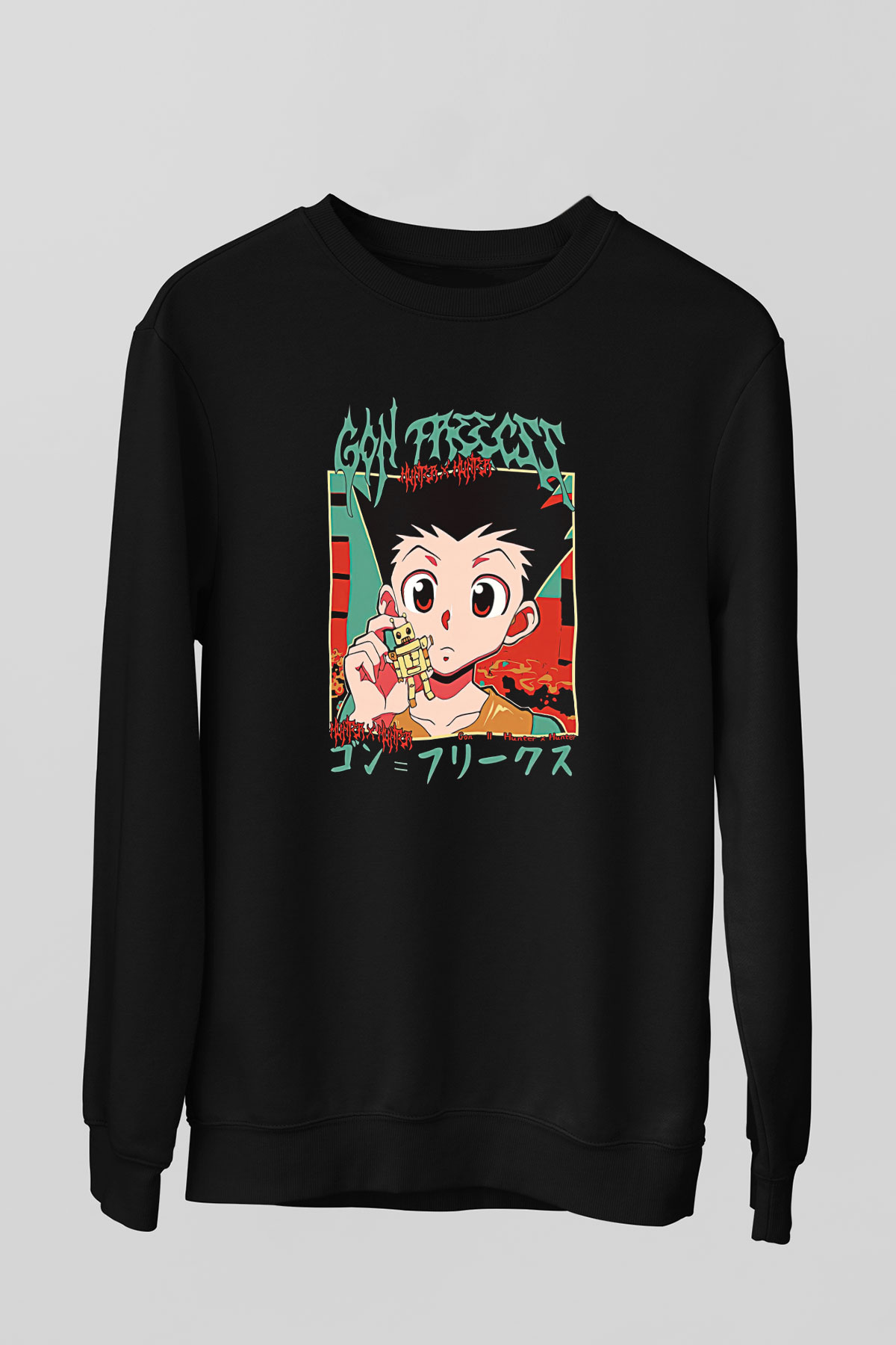 Hunter X Hunter Baskılı Unisex Siyah Sweatshirt