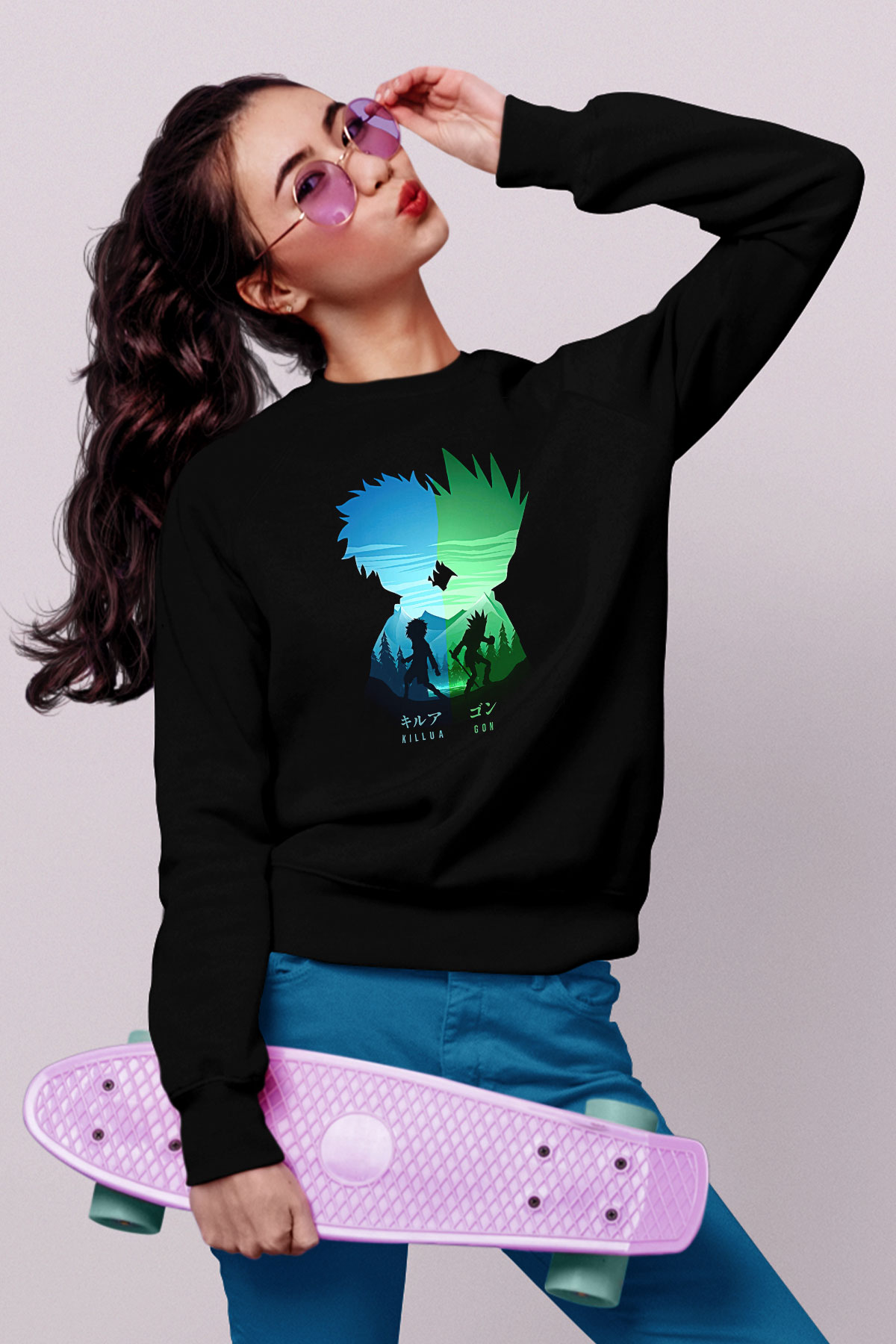 Hunter X Hunter Baskılı Unisex Siyah Sweatshirt