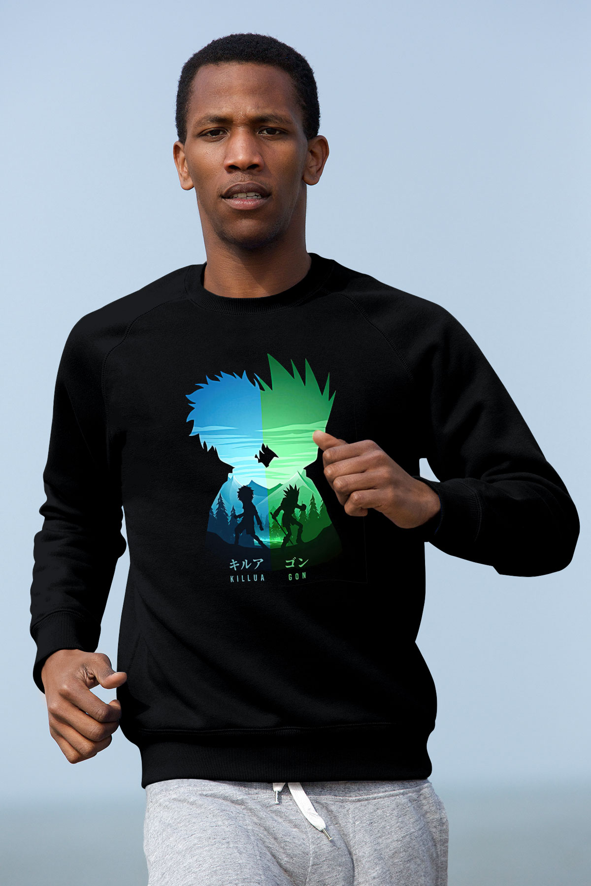 Hunter X Hunter Baskılı Unisex Siyah Sweatshirt