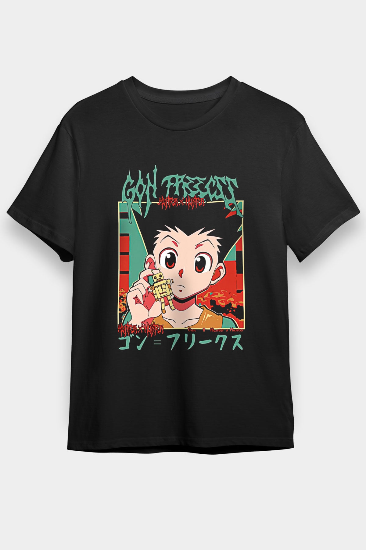 Hunter X Hunter Baskılı Unisex Siyah Tişört - Tshirt