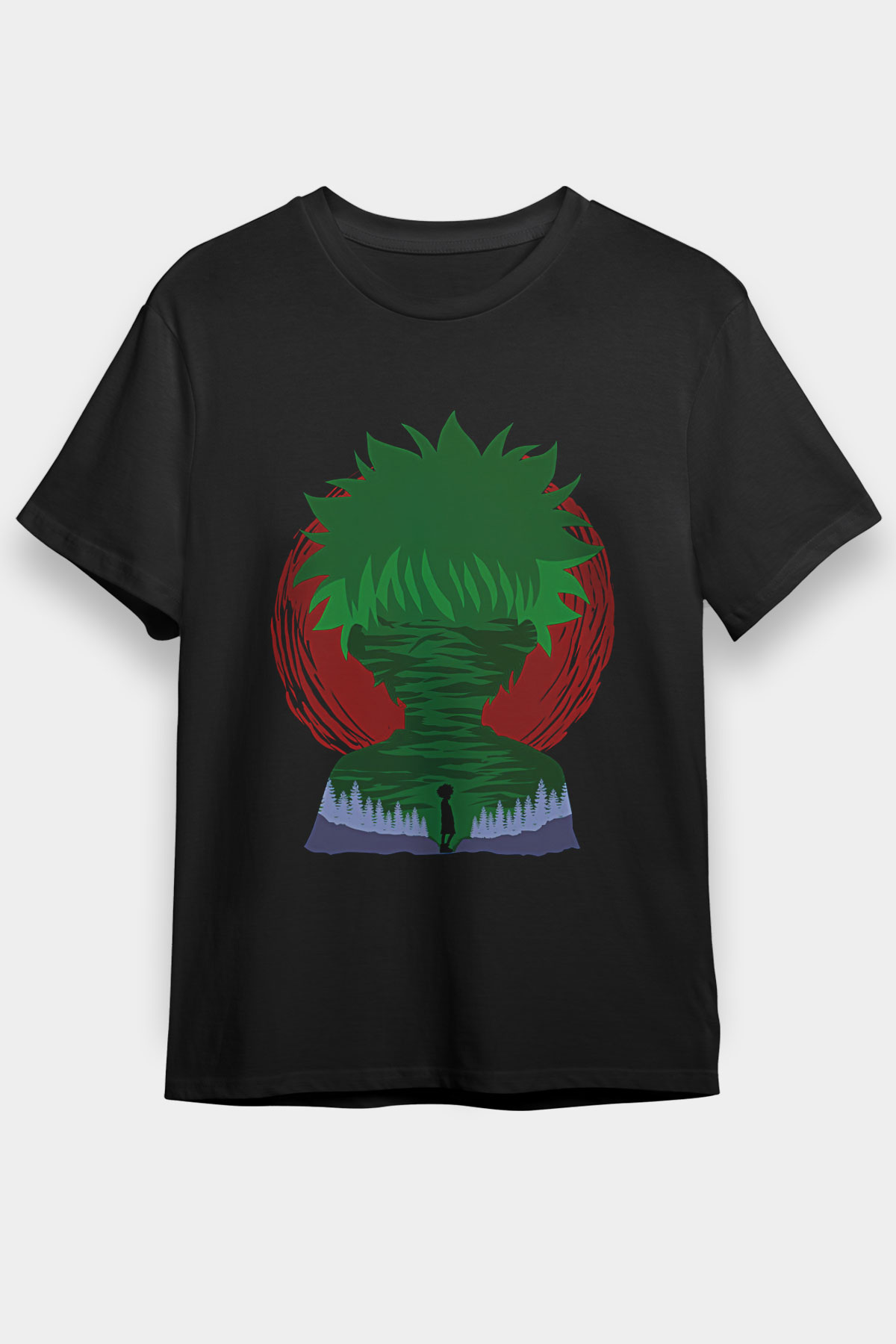 Hunter X Hunter Baskılı Unisex Siyah Tişört - Tshirt