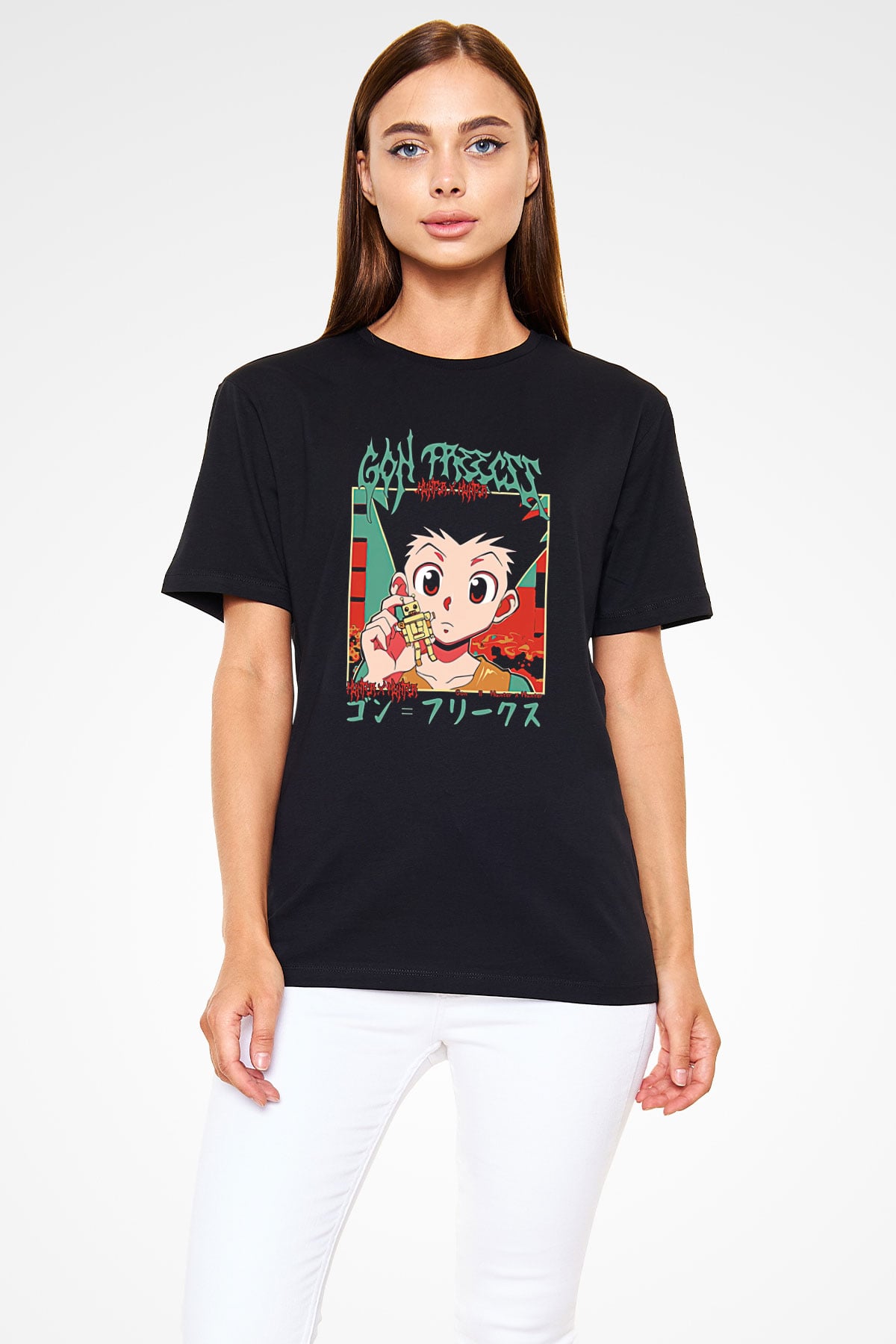 Hunter X Hunter Baskılı Unisex Siyah Tişört - Tshirt