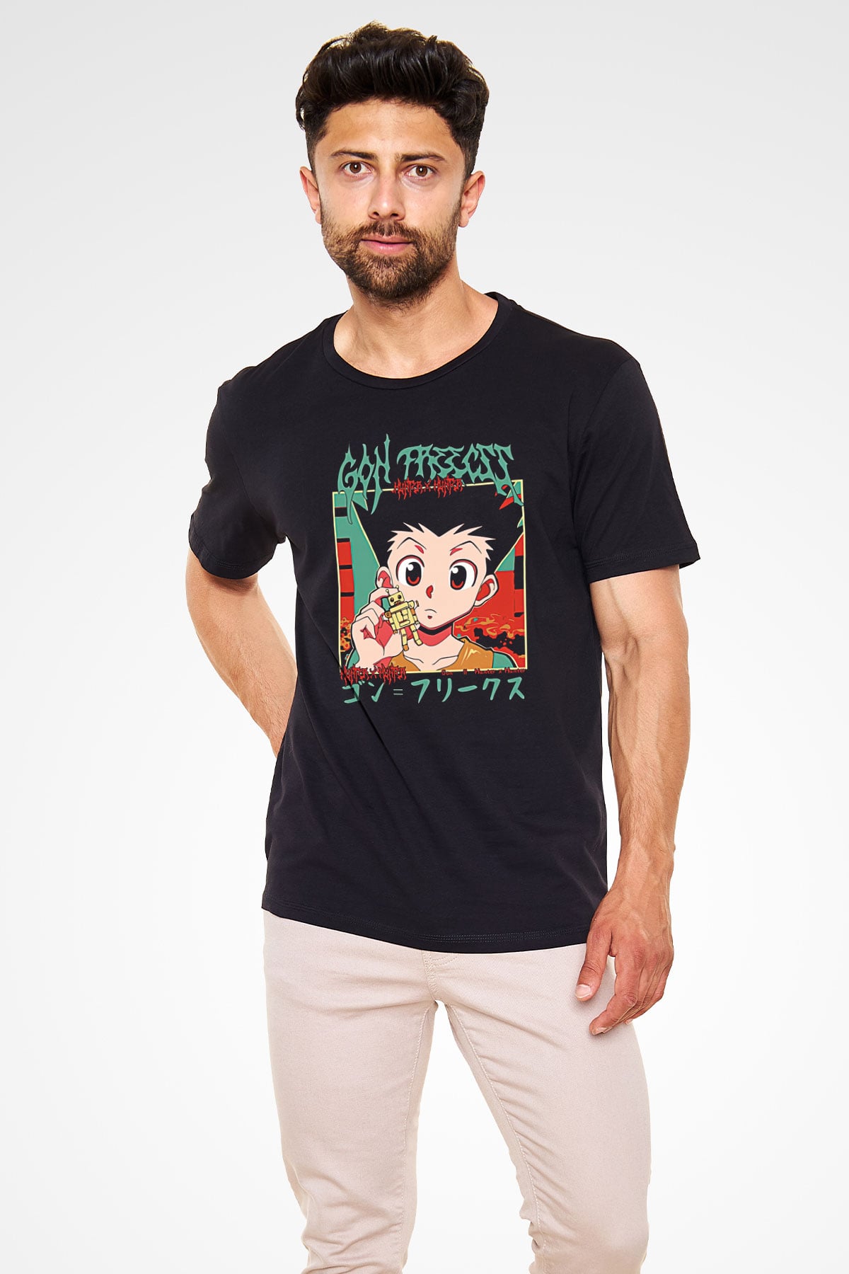 Hunter X Hunter Baskılı Unisex Siyah Tişört - Tshirt