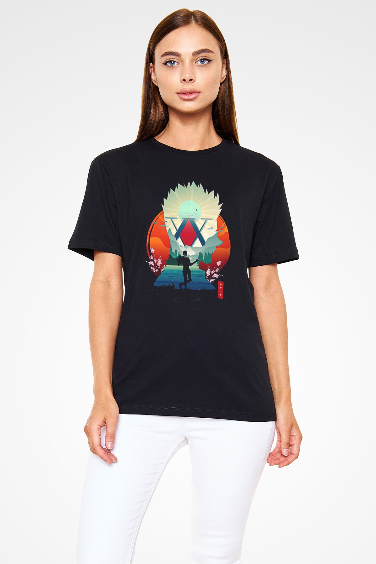 Hunter X Hunter Baskılı Unisex Siyah Tişört - Tshirt