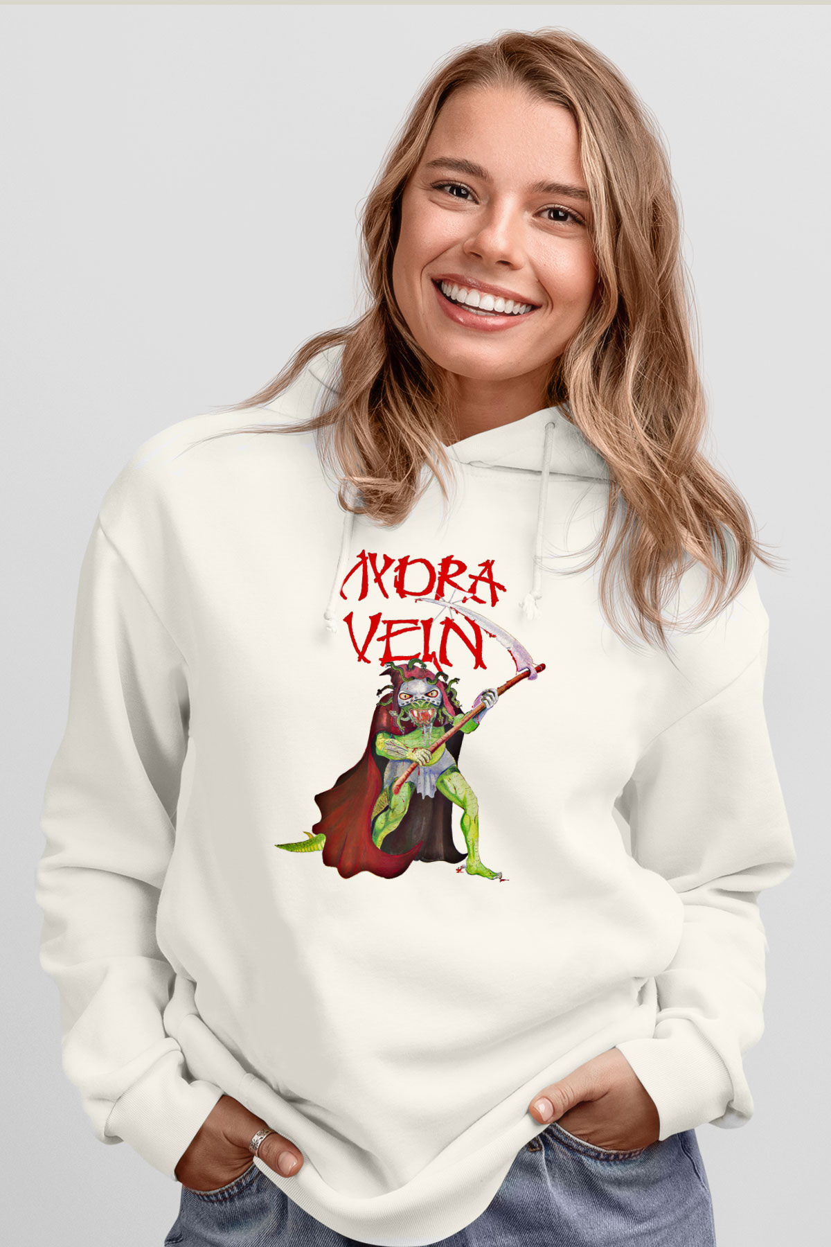 Hydra Vein Baskılı Unisex Beyaz Hoodie