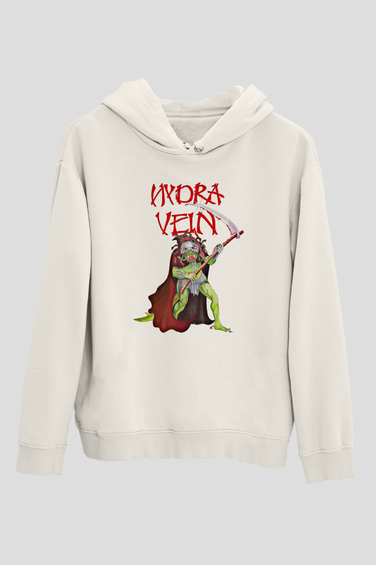 Hydra Vein Baskılı Unisex Beyaz Hoodie