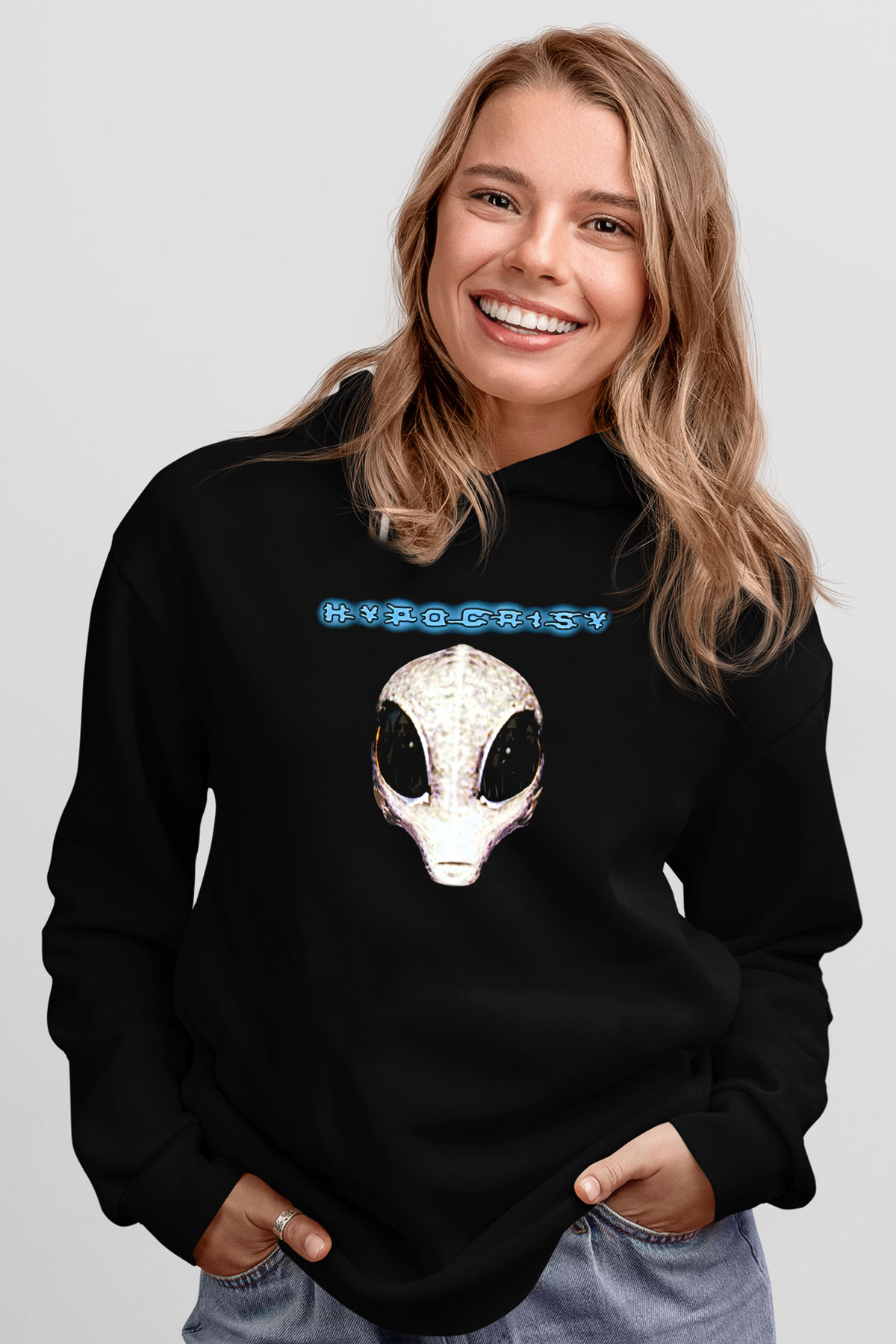 Hypocrispy Baskılı Unisex Siyah Kapüşonlu Sweatshirt