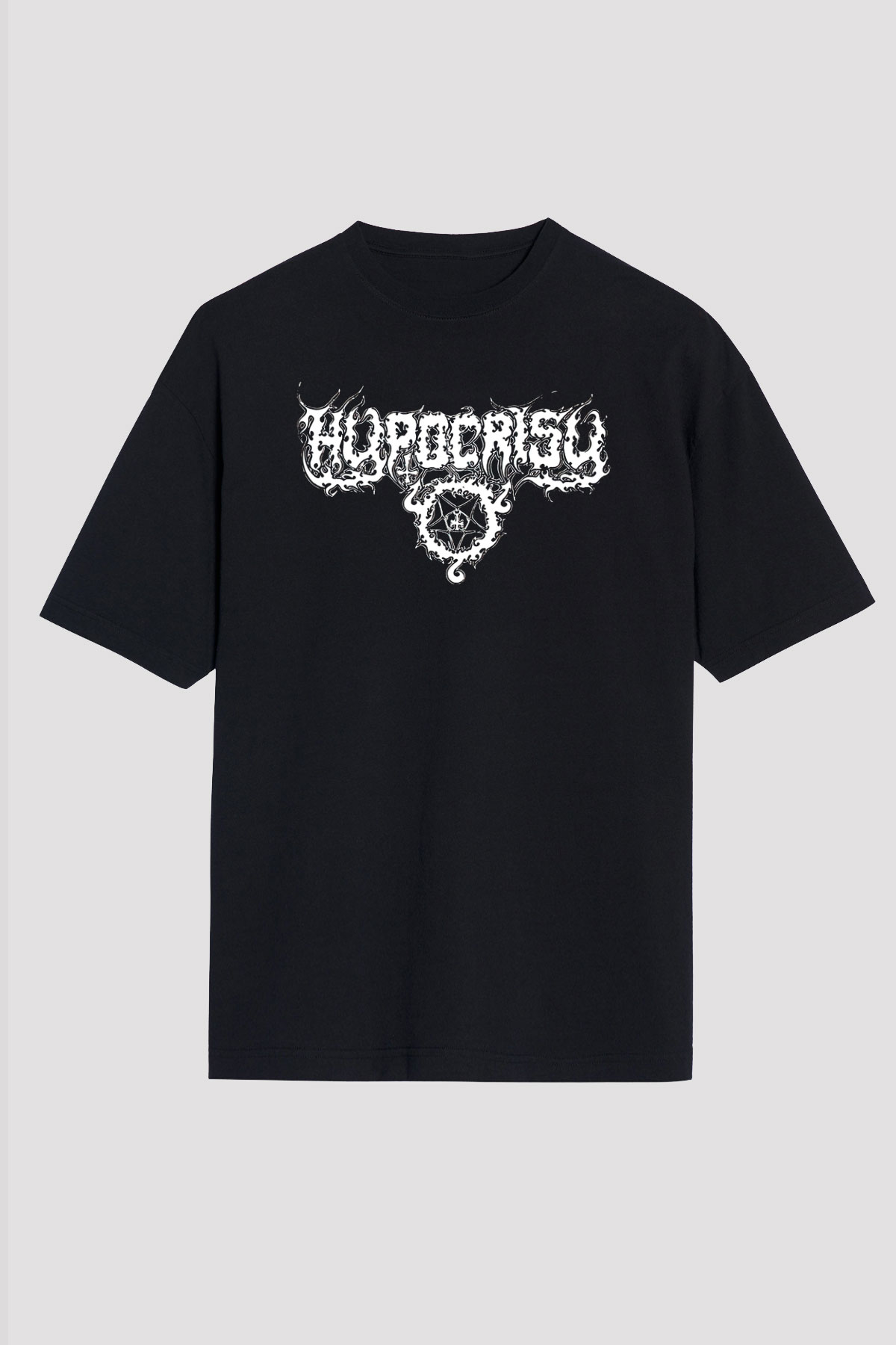 Hypocrisy Baskılı Unisex Siyah Oversize Tişört - Tshirt