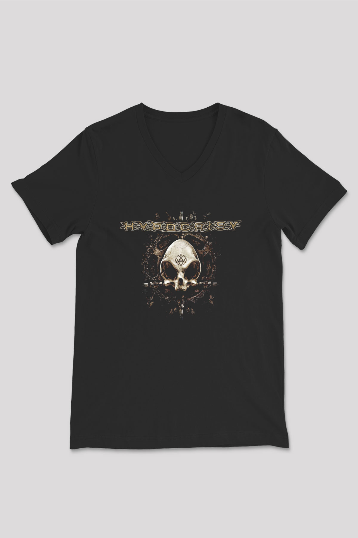 Hypocrisy Baskılı Unisex Siyah V Yaka Tişört - Tshirt
