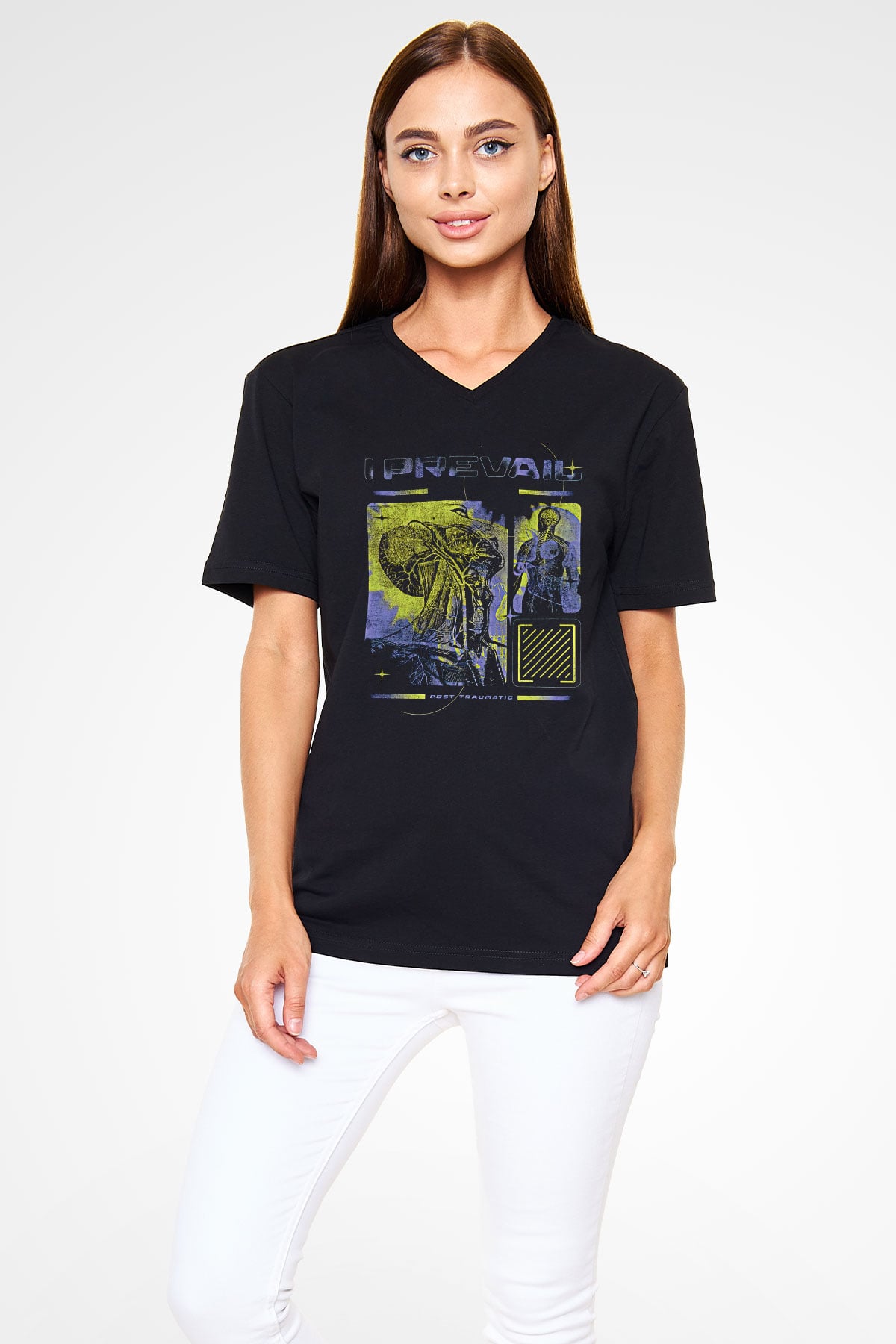 I Prevail Baskılı Unisex Siyah V Yaka Tişört - Tshirt