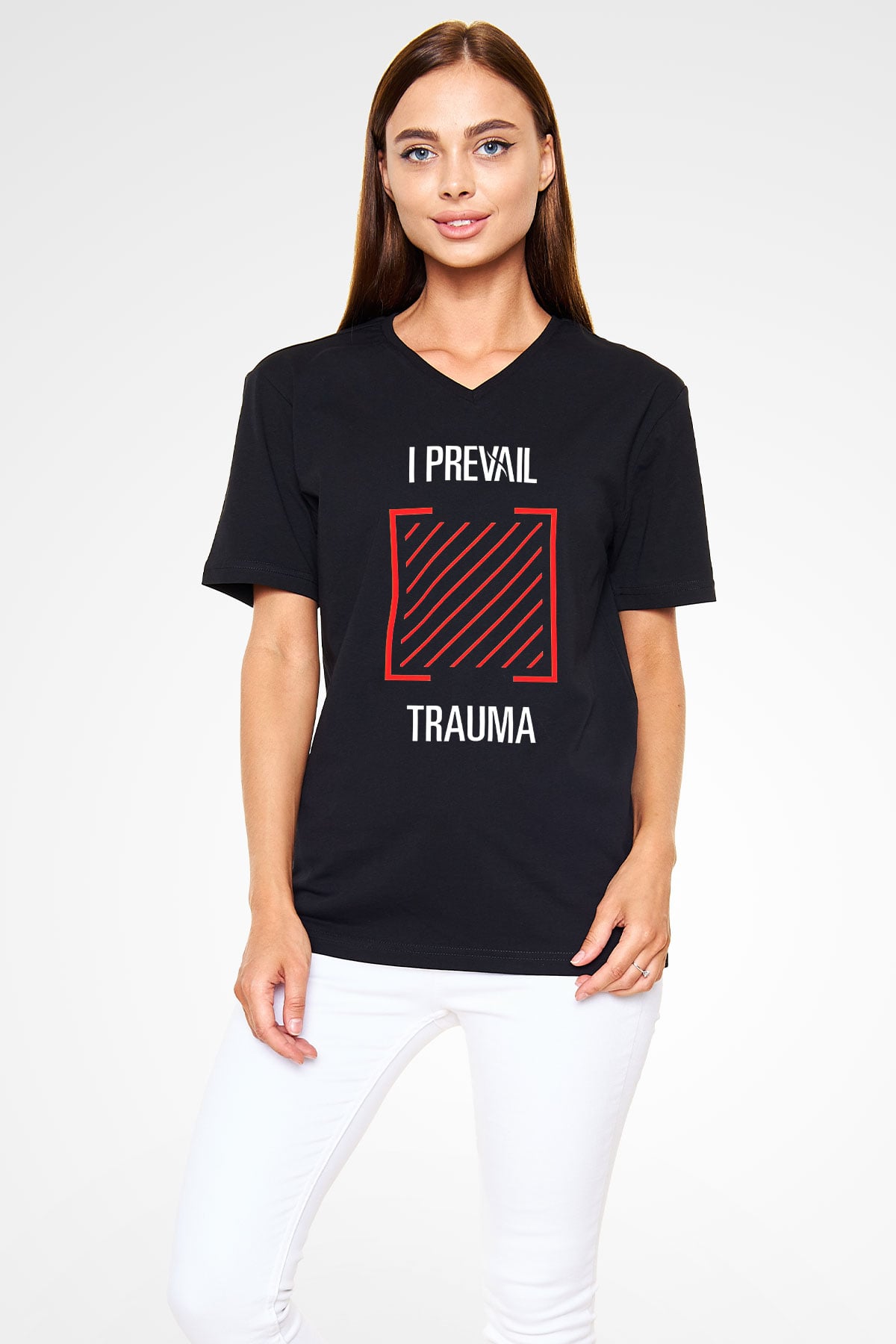 I Prevail Baskılı Unisex Siyah V Yaka Tişört - Tshirt
