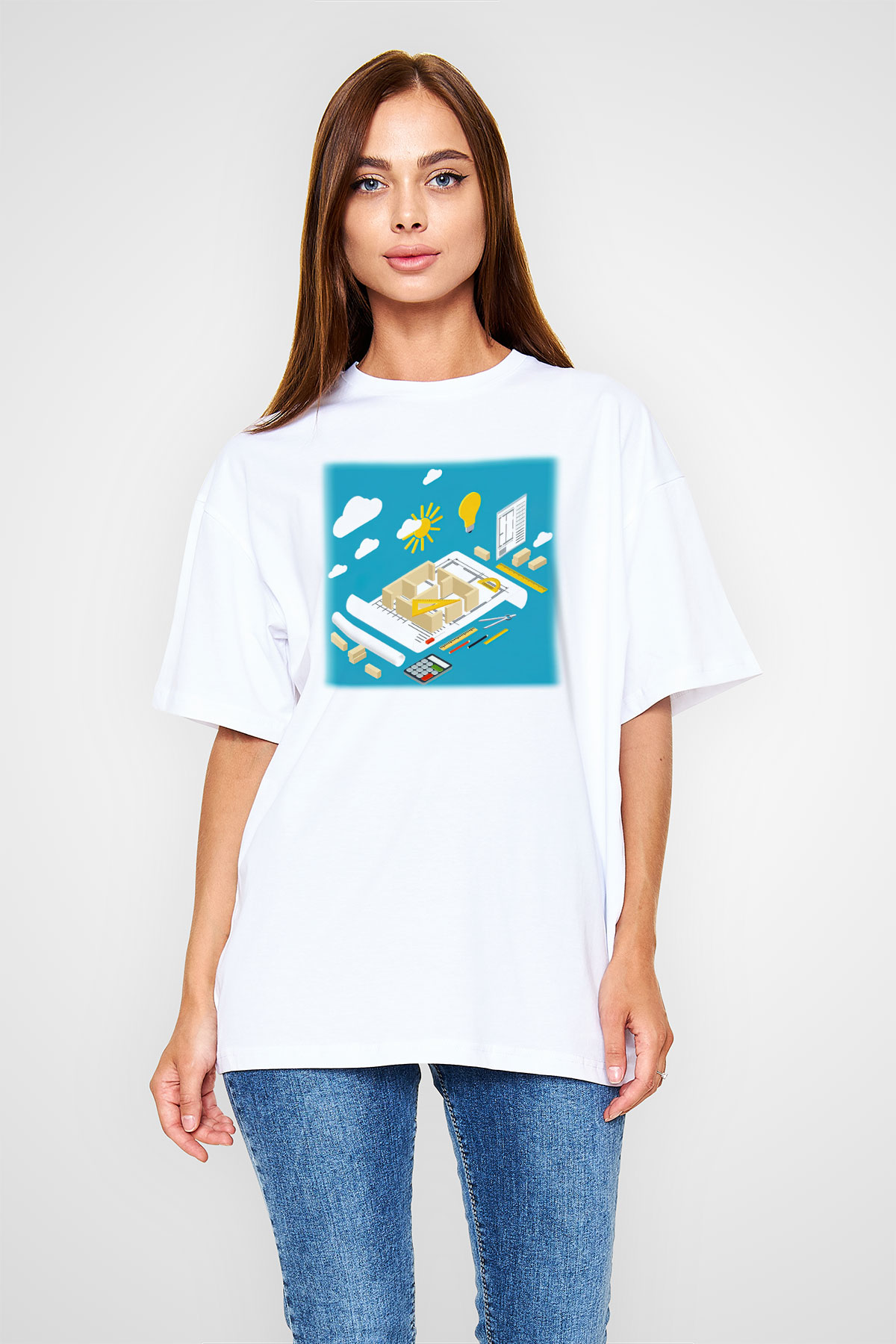 İç mimar Beyaz Unisex Oversize Tişört T-Shirt