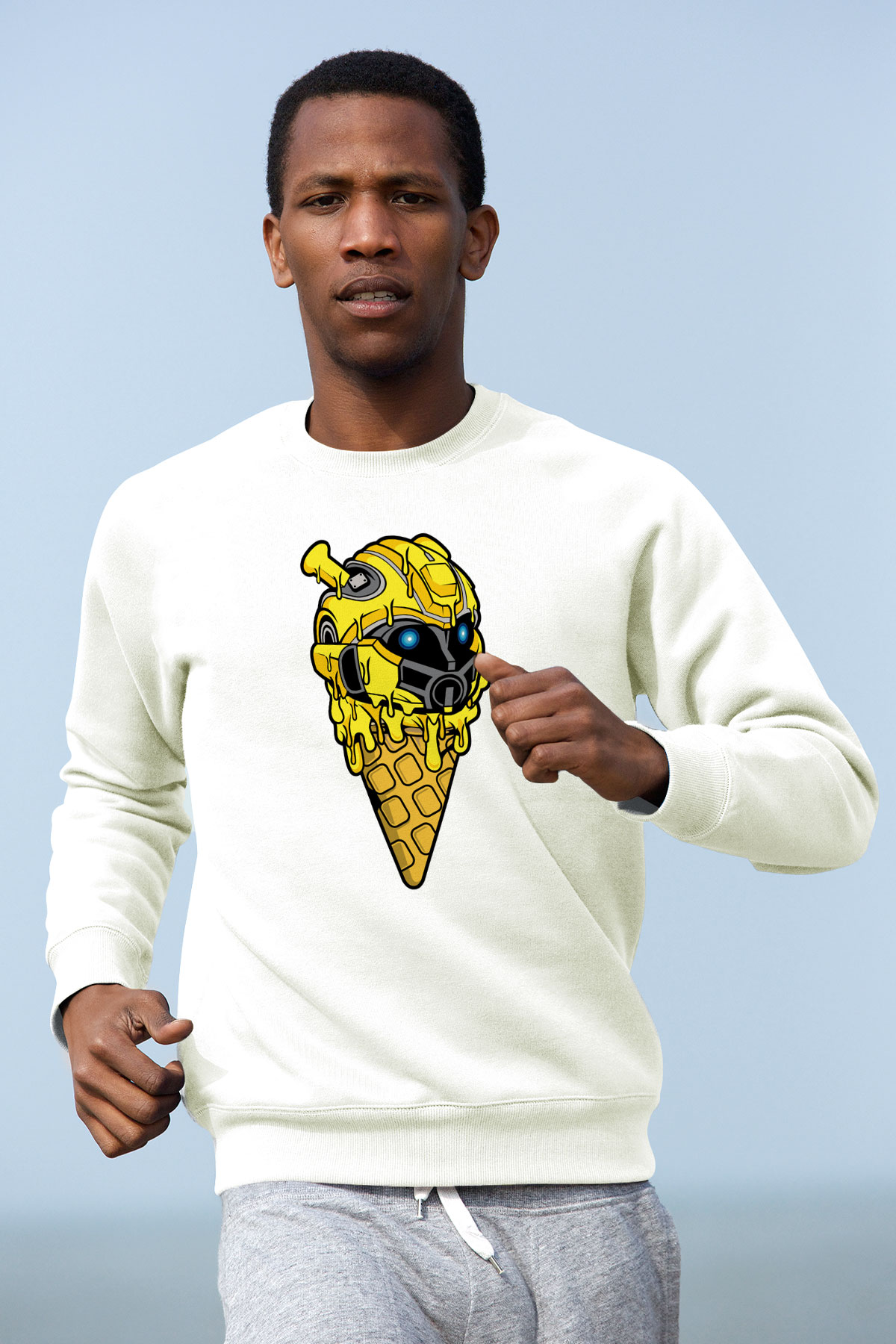 Ice Cream Bumble Bee Baskılı Unisex Beyaz Sweatshirt